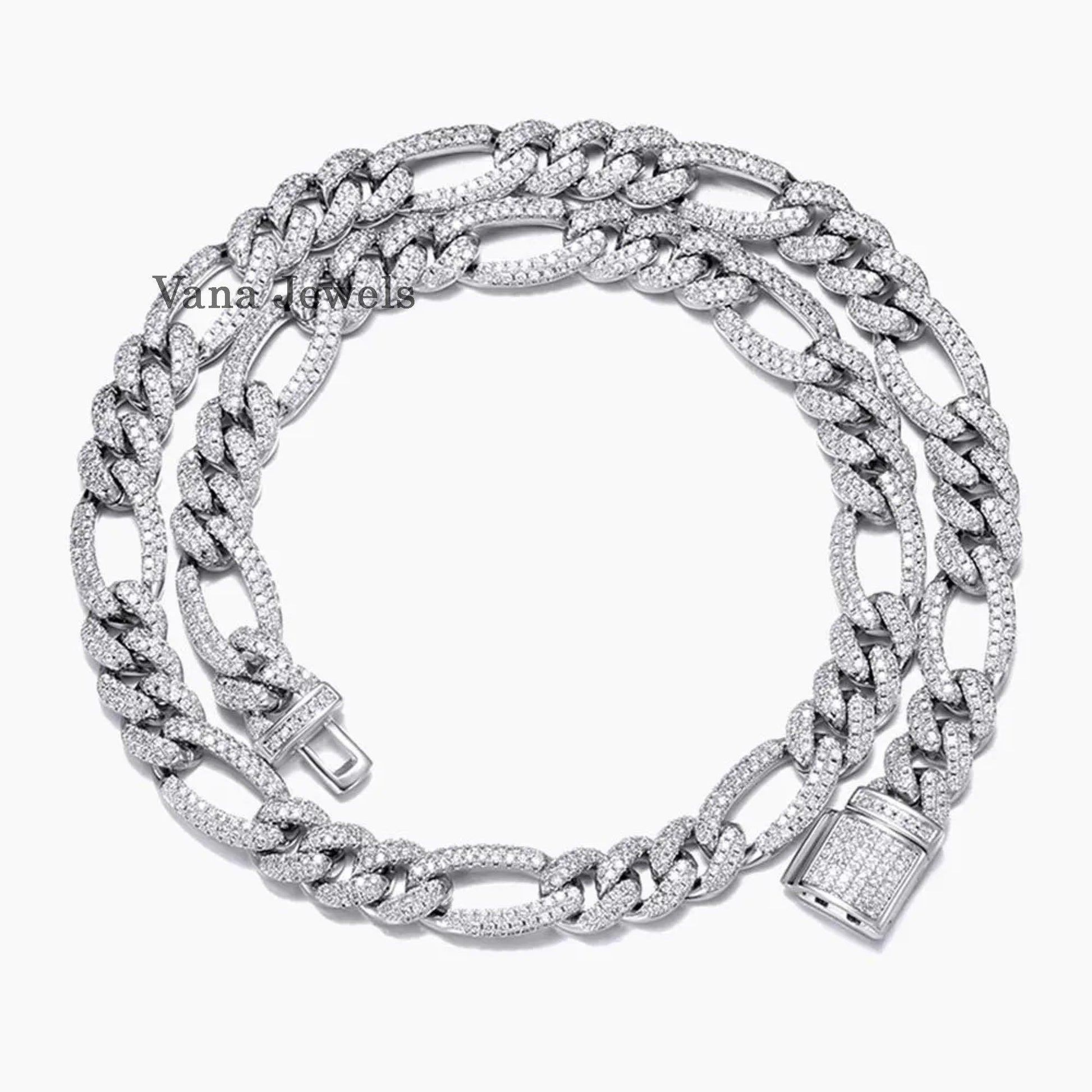 10MM Two Row Diamond Cuban Link Chain Hip Hop Sterling Silver Moissanite Men's Chain - Vana Jewels