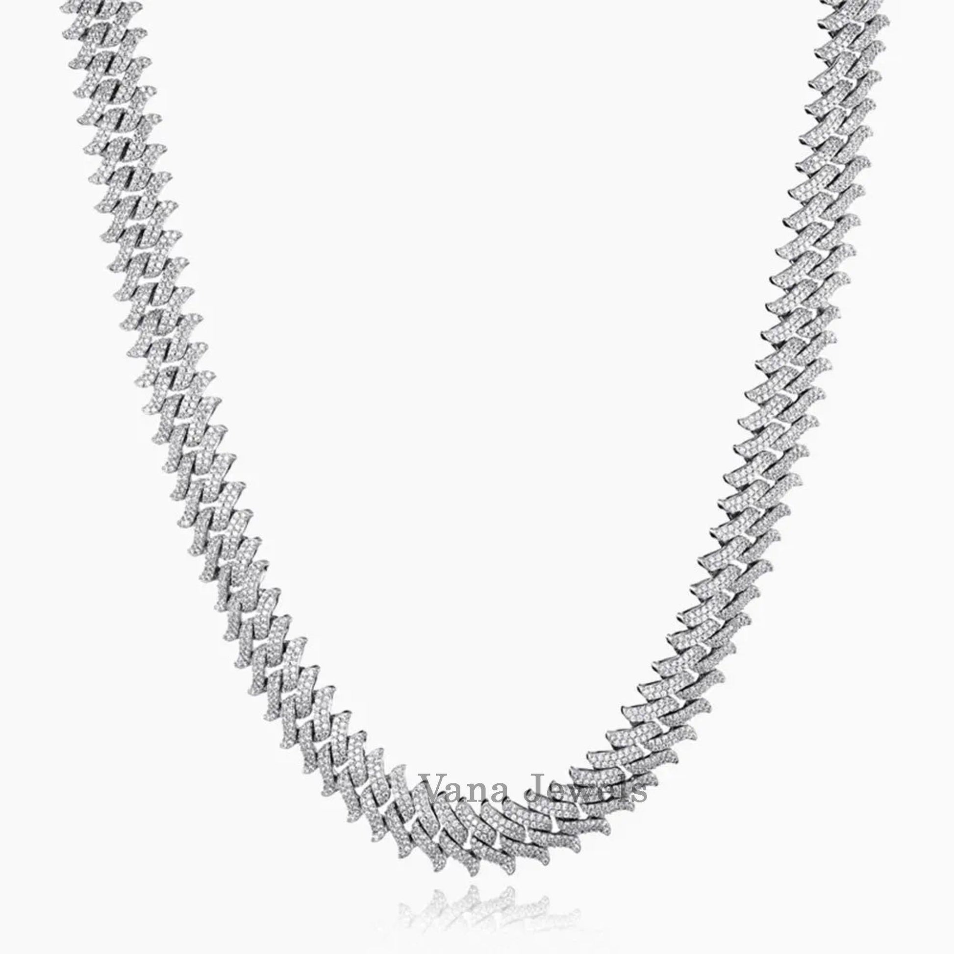 16 MM 2Line VVS Moissanite Customized Silver Cuban Chain - Vana Jewels