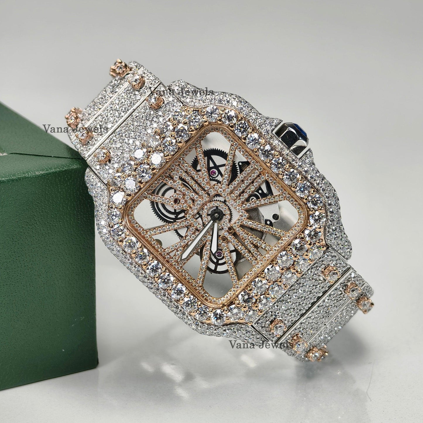 Bust Down Two-Tone VVS Moissanite Iced Out Diamond Watch - Vana Jewels