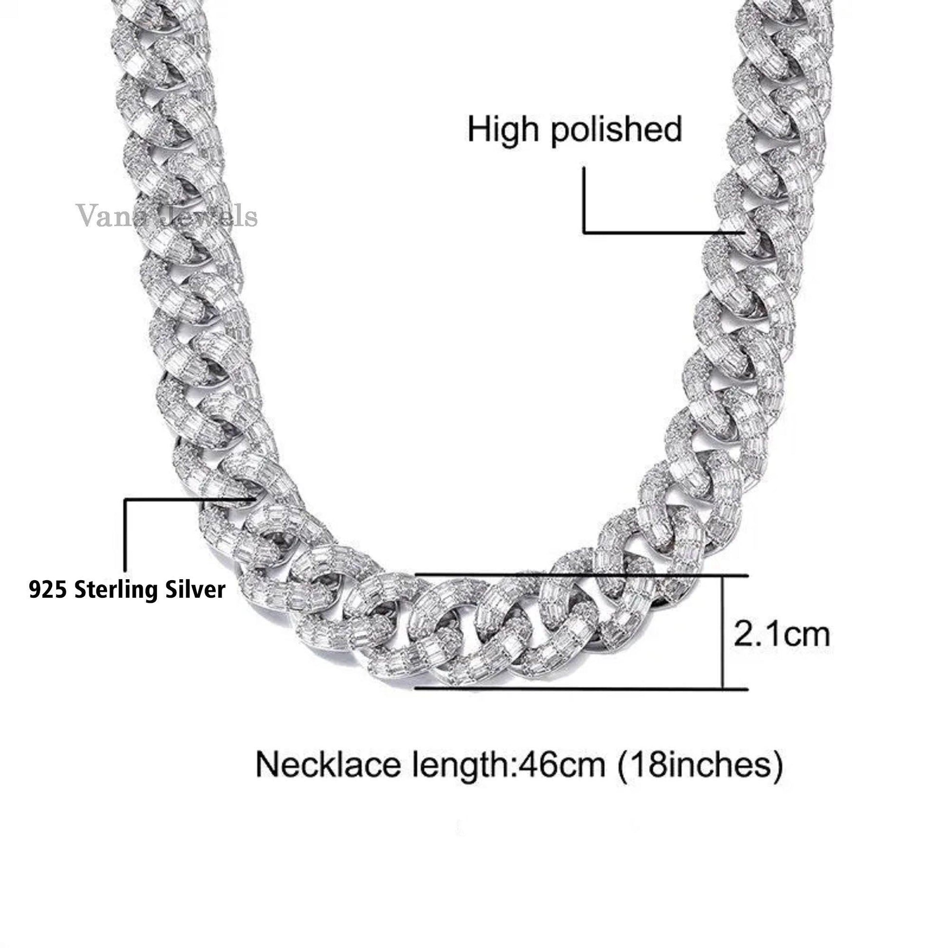 21 mm VVS Moissanite Baguette Diamond Iced Cuban link chain - Vana Jewels