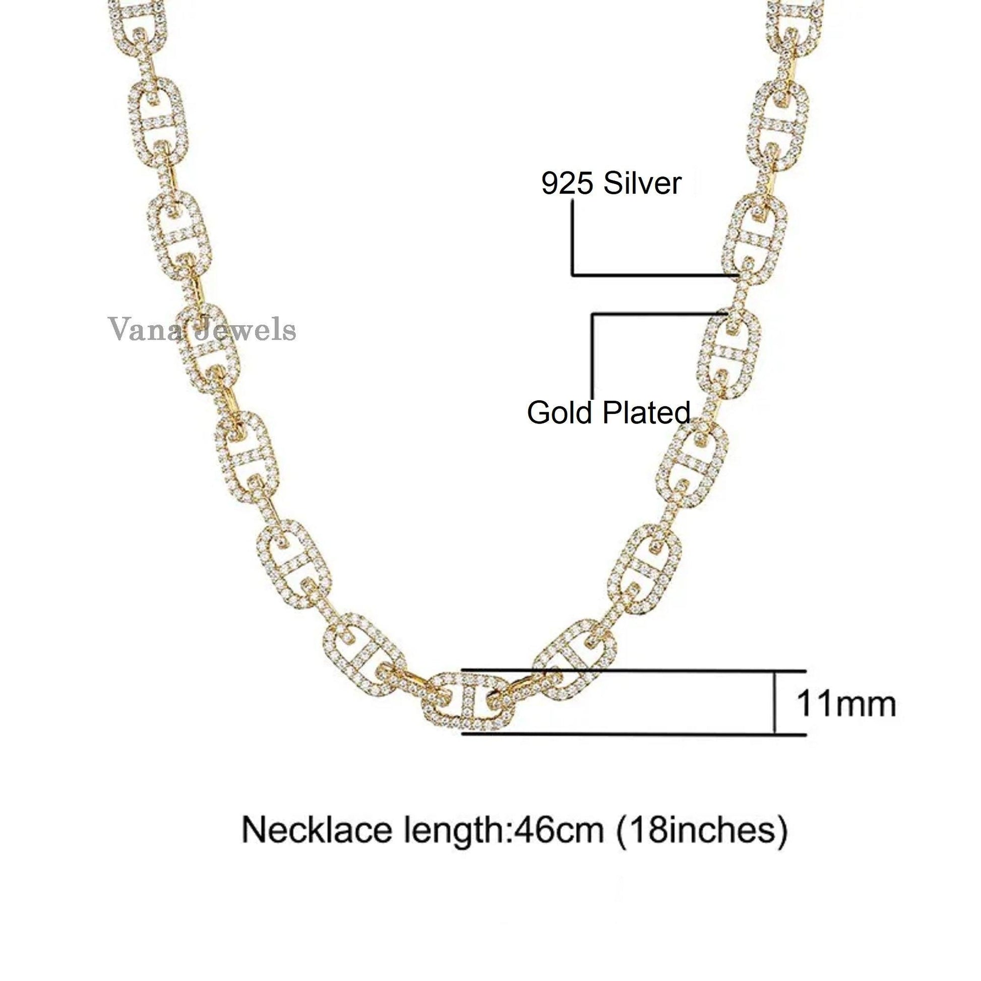 11MM VVS Moissanite Round Hip Hop Iced Out Sterlig Silver Miami Cuban Chain - Vana Jewels