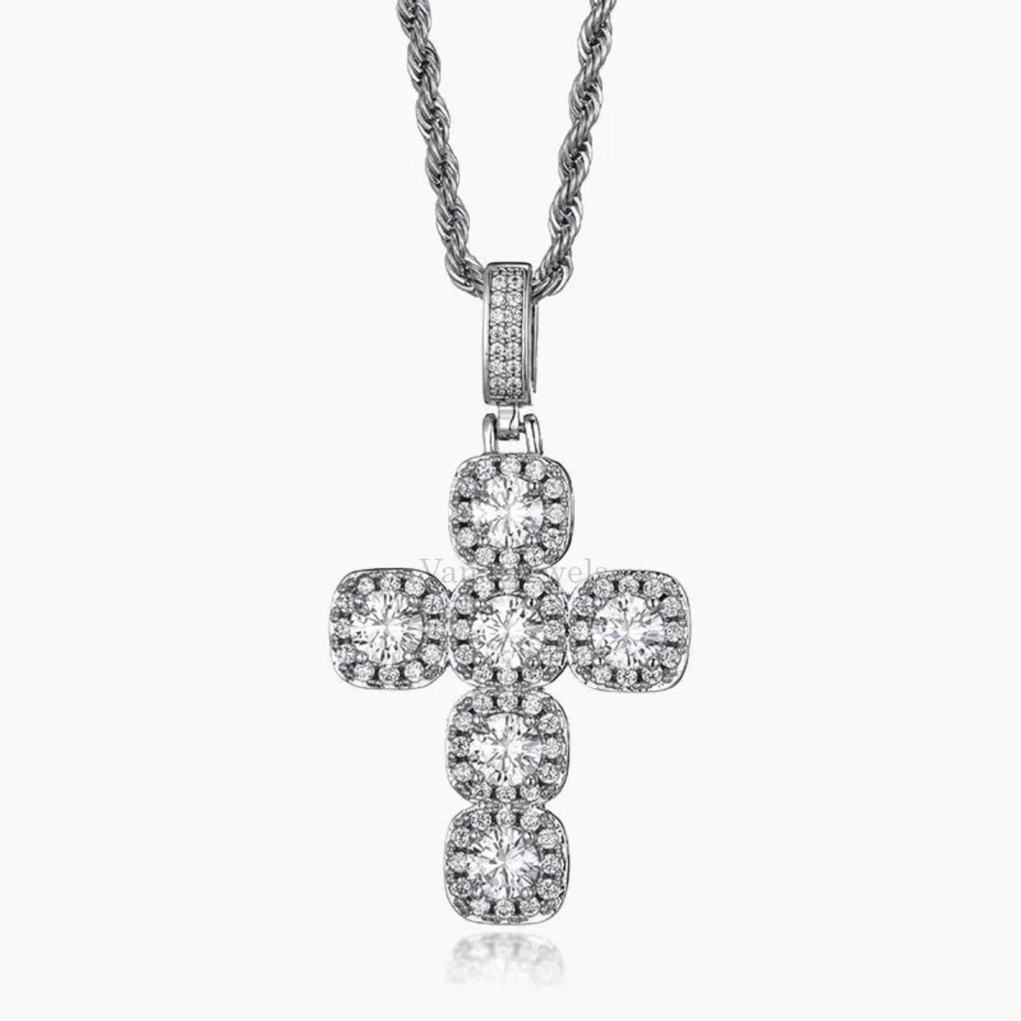 925 Sterling Silver VVS Moissanite Cross Iced Out Pendant - Vana Jewels