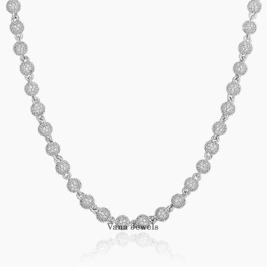 6mm Sterling Silver Moissanite Diamond Hip Hop Ball Chain Necklace For Men - Vana Jewels