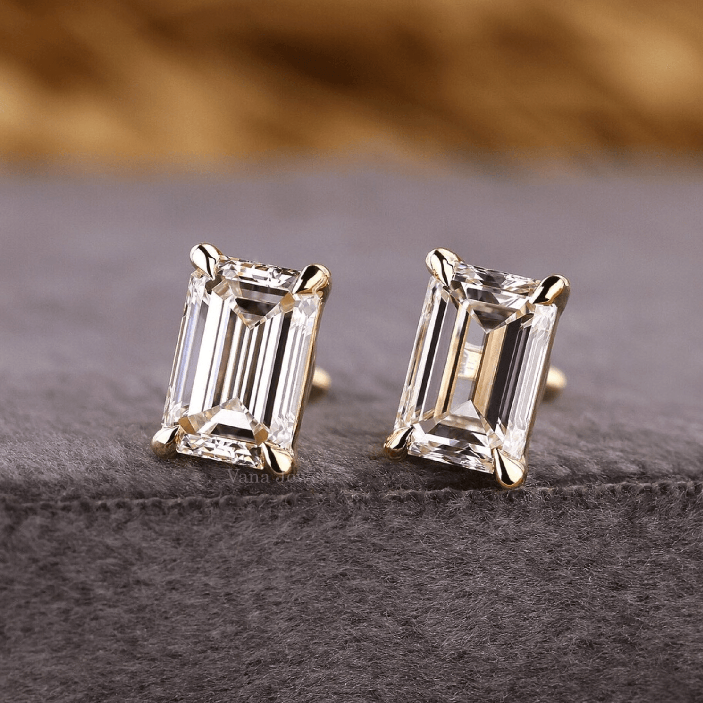 Emerald Step Cut Lab Grown Diamond Stud Earrings - Vana Jewels