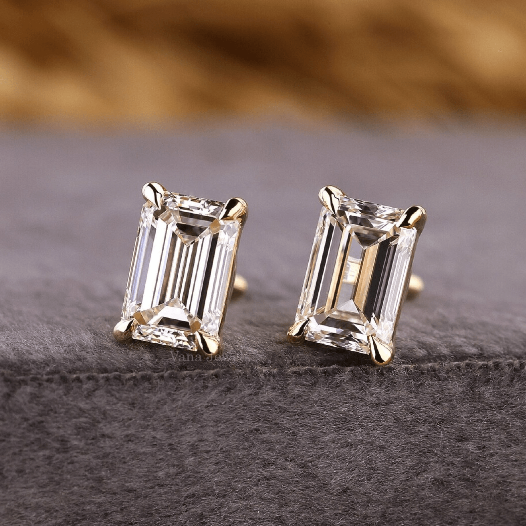 Emerald Step Cut Lab Grown Diamond Stud Earrings - Vana Jewels