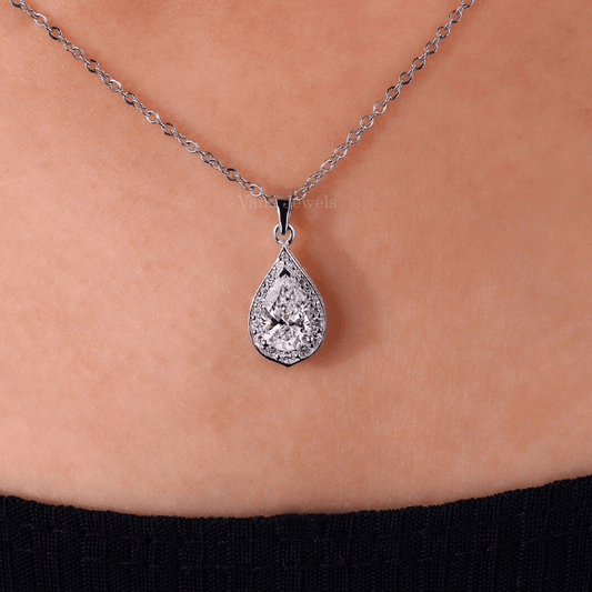 Pear Shaped Diamond Pendant Unique Halo Diamond Pendant for Women - Vana Jewels