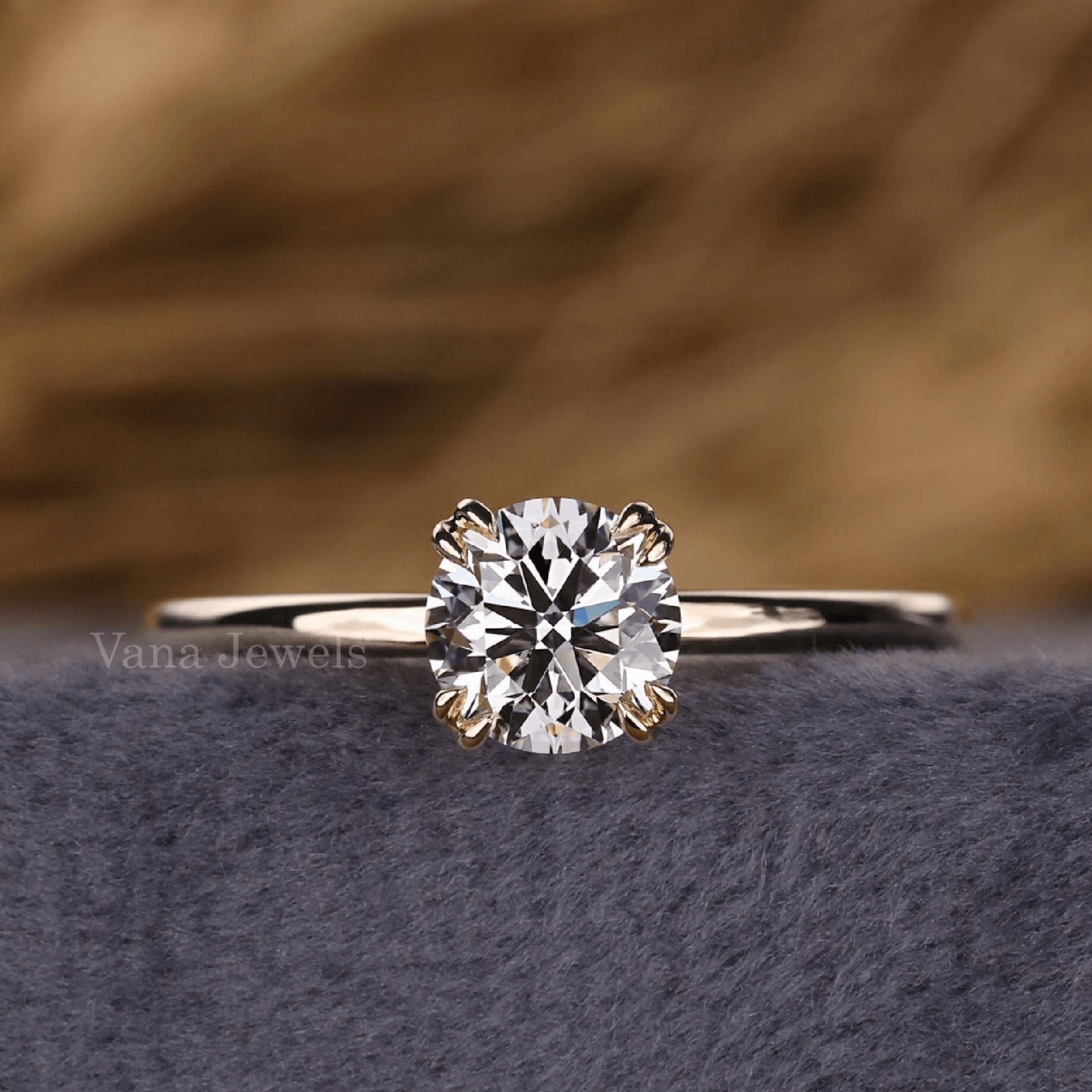 Round Lab Grown Diamond Ring, Solitaire Diamond Engagement Ring - Vana Jewels