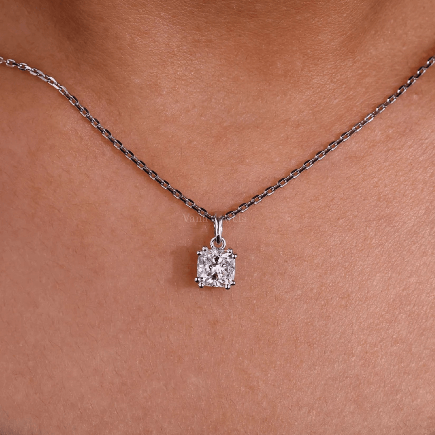 Cushion Cut Lab Grown Diamond Wedding Solitaire Pendant - Vana Jewels