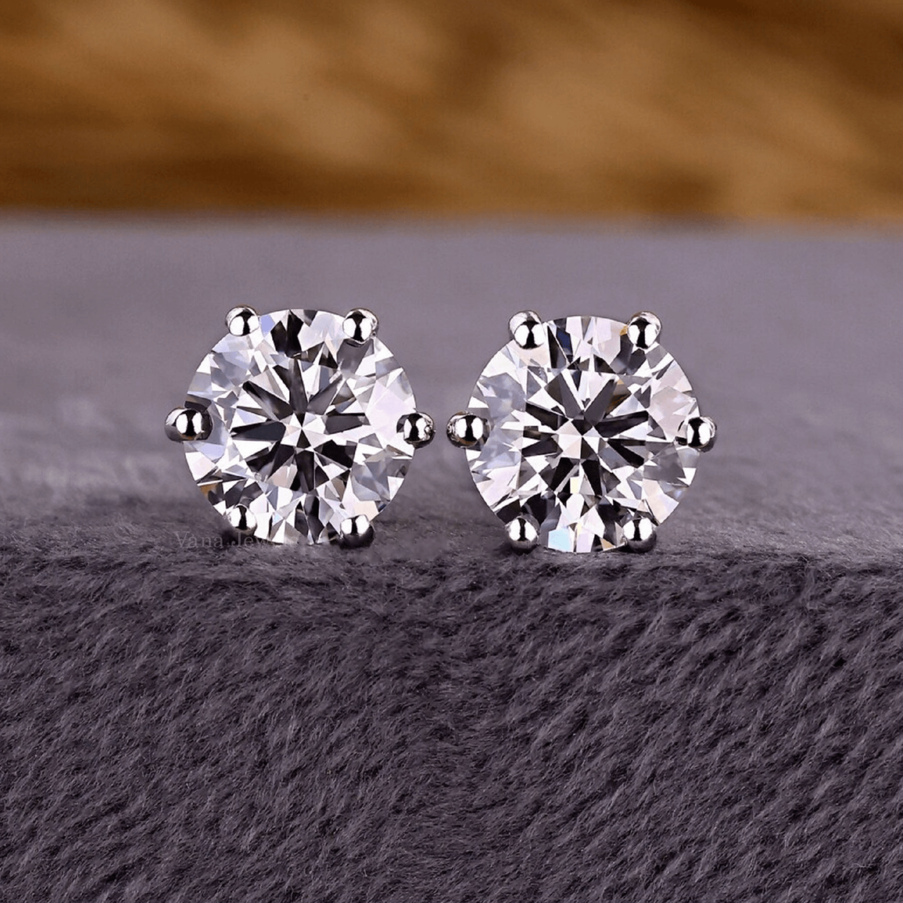 Round Cut Lab Grown Six Prong Stud Earrings - Vana Jewels