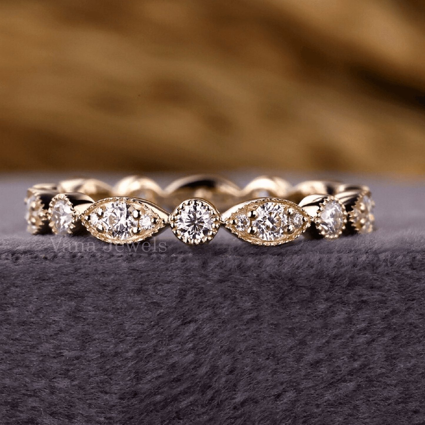 Vintage Style Milgrain Bezel Set Lab Created Diamond Eternity Band - Vana Jewels