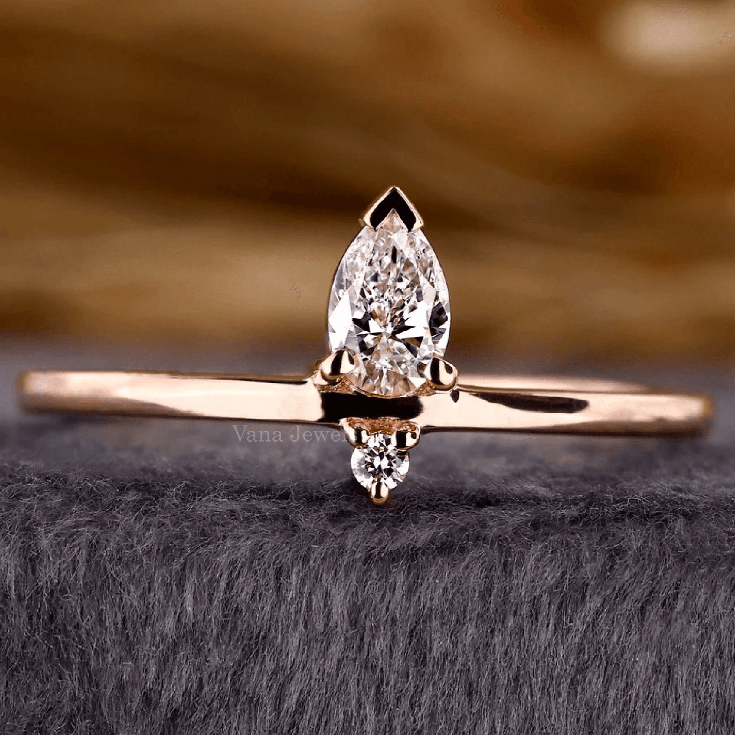 Elegant Pear & Round Lab Diamond Two Stone Wedding Band - Vana Jewels