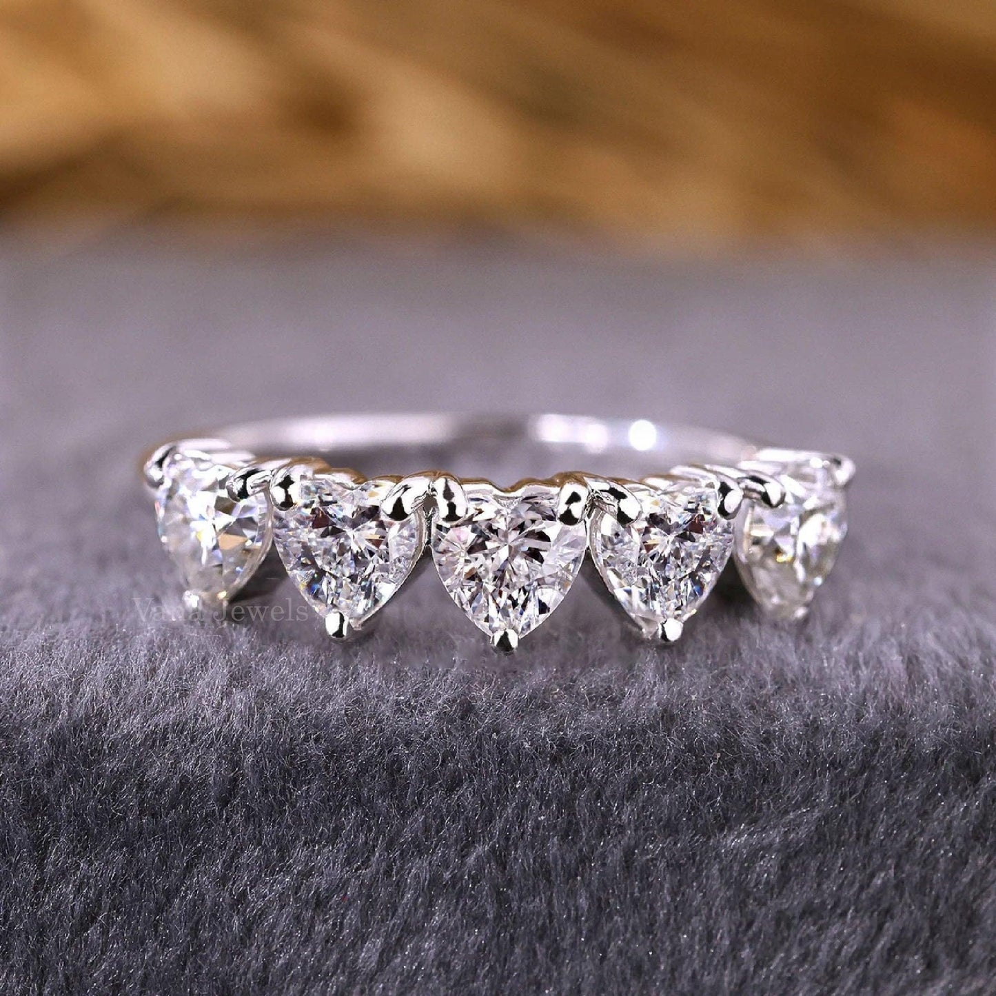 Heart Cut Lab Grown Diamond Eternity Wedding Band , Five Stone Diamond Ring - Vana Jewels