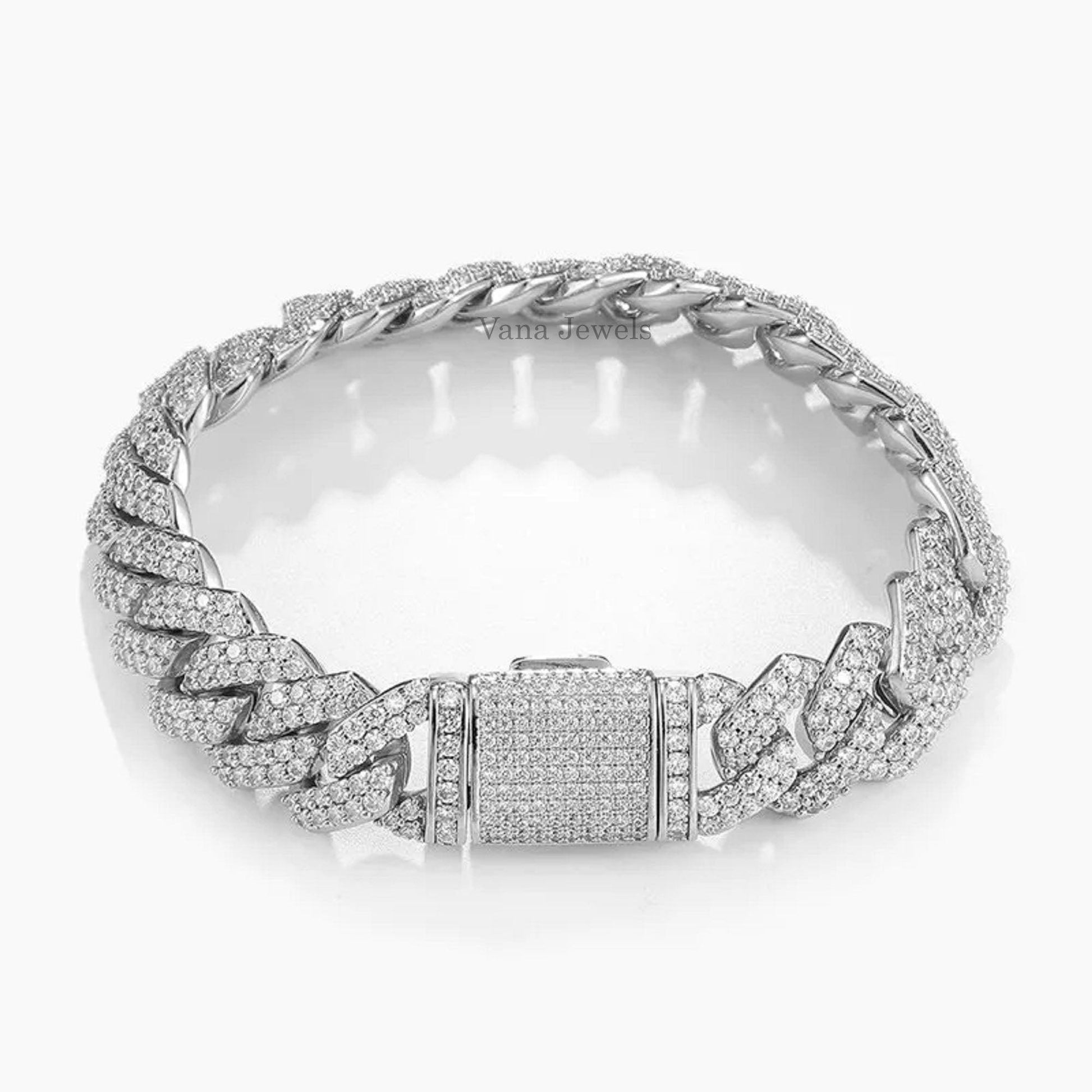 14MM VVS Moissanite Customized Cuban Bracelet - Vana Jewels