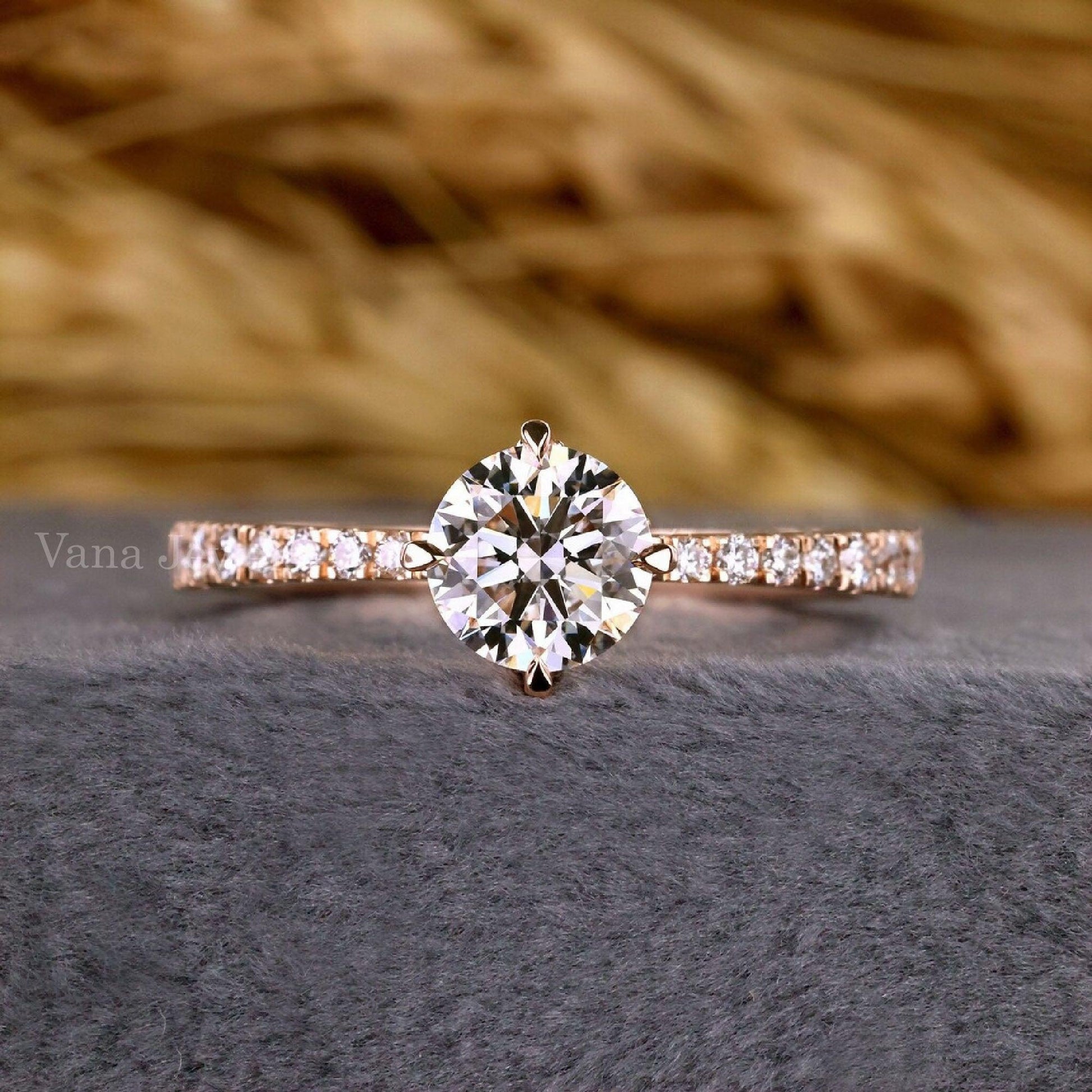 Round Cut Lab Grown Diamond Hidden Halo Engagement Ring - Vana Jewels