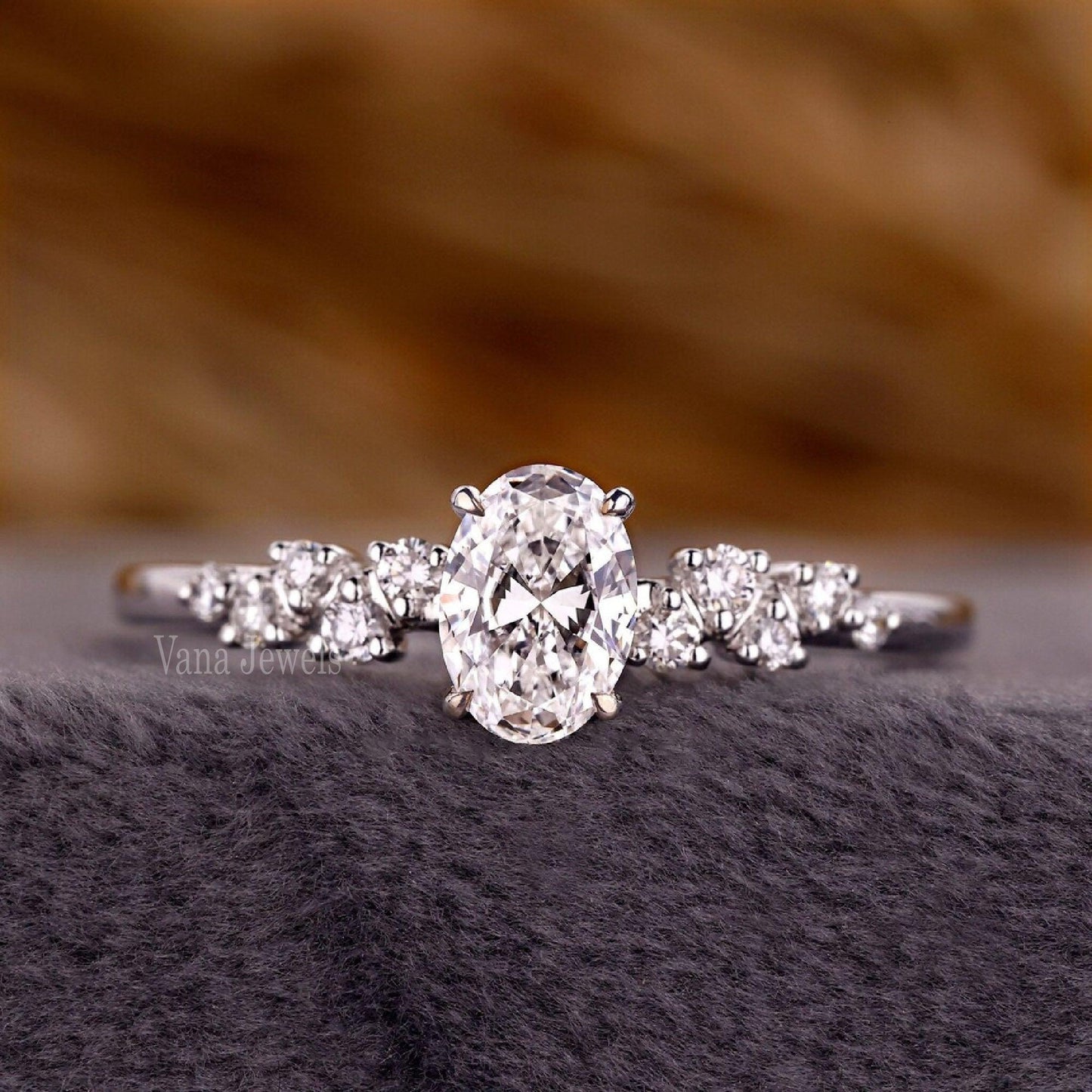 Oval Cut Lab Grown Diamond Zig Zag Pave Engagement Ring - Vana Jewels