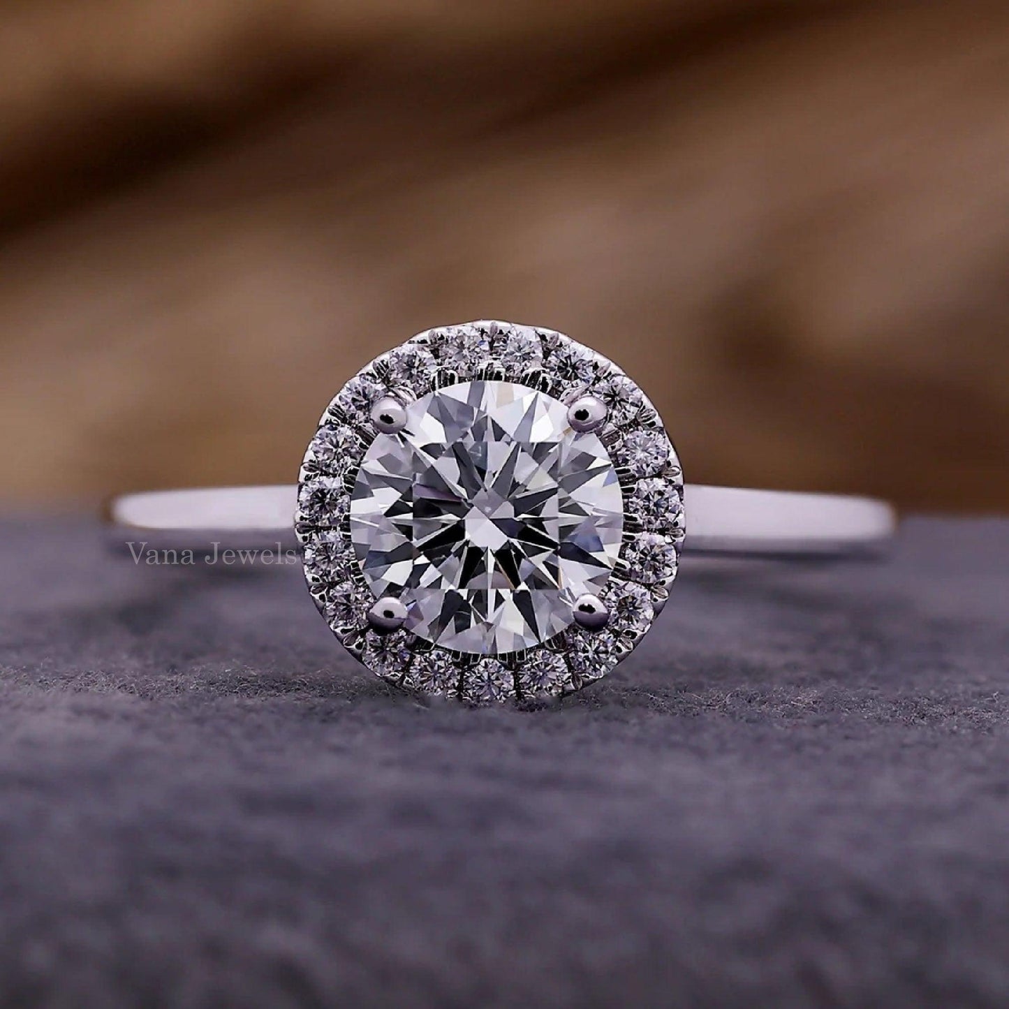 Round Diamond Engagement Rings, Halo Lab Grown Diamond Ring - Vana Jewels