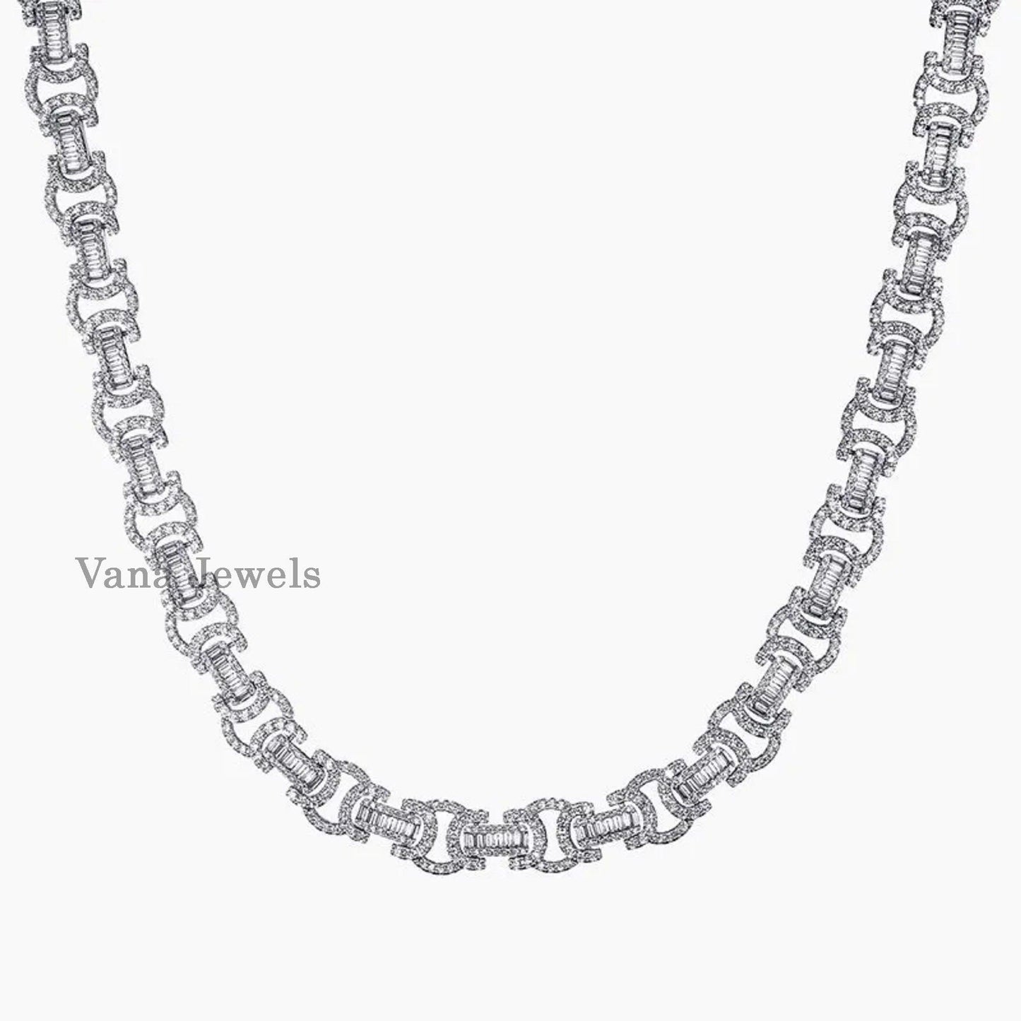 14mm Baguette & Round Cut Moissanite 925 Silver iced Out Cuban Chain - Vana Jewels