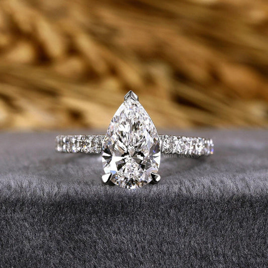 Pear Shaped Lab Grown Diamond Pave Engagement Ring - Vana Jewels