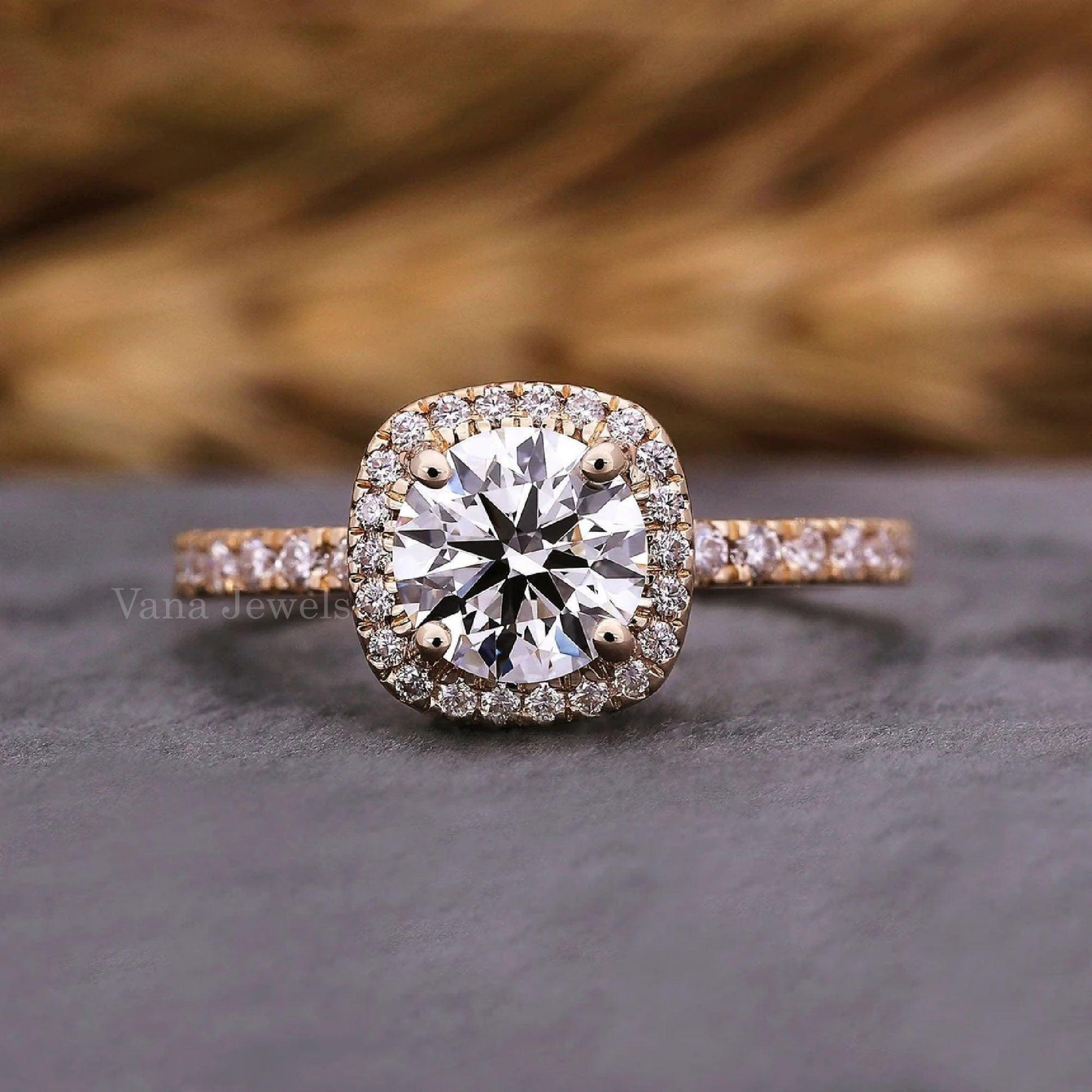 Round Cut Lab Grown Diamond Halo Wedding Ring for Her - Vana Jewels