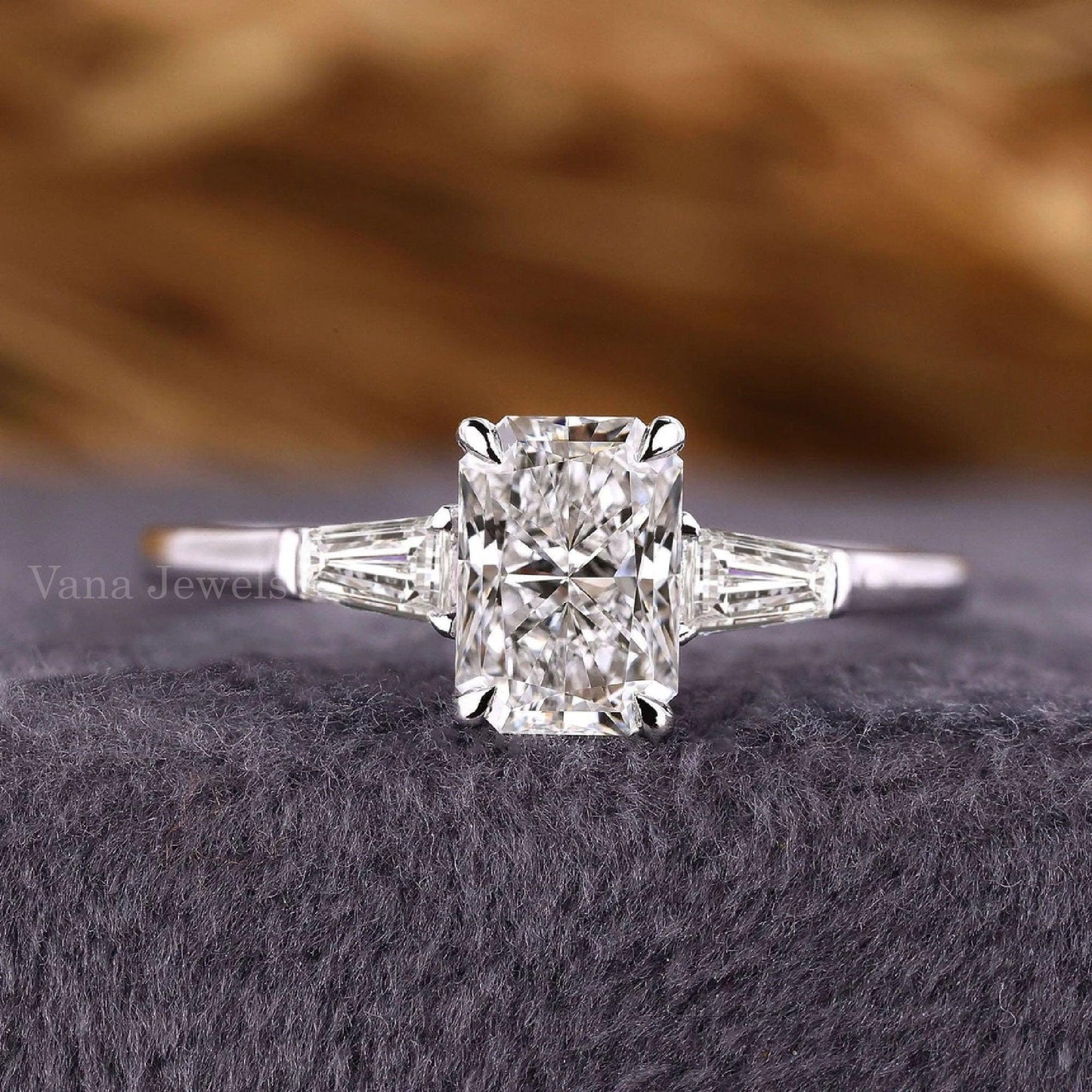 Radiant Cut Three Stone Lab Created Diamond Wedding Ring - Vana Jewels