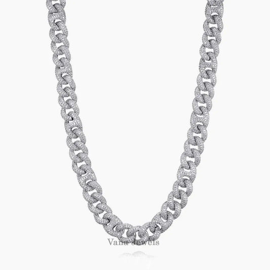 16MM VVS Moissanite Diamond 925 Sterling Silver Iced Cuban link chain - Vana Jewels