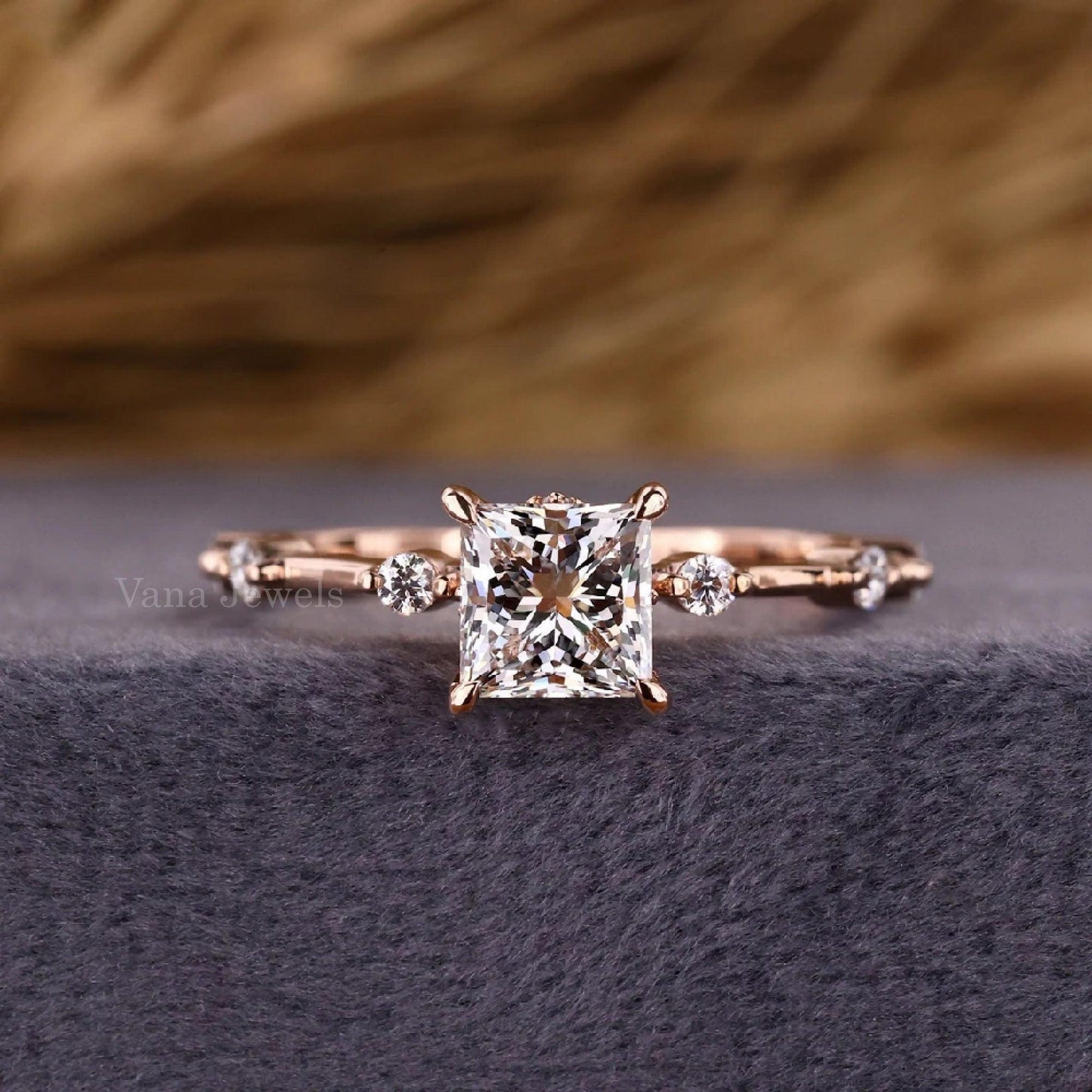 Princess Cut Lab Grown Diamond Distance Pave Engagement Ring - Vana Jewels