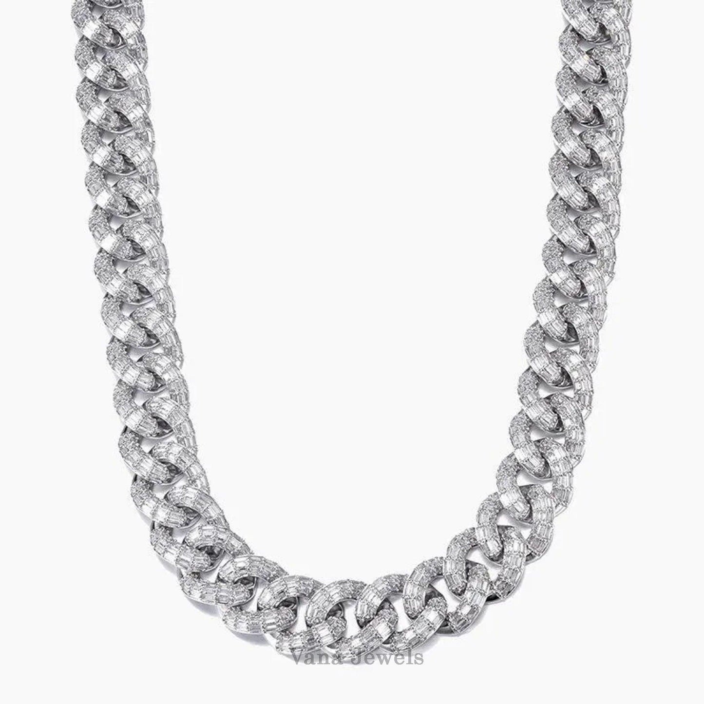 21 mm VVS Moissanite Baguette Diamond Iced Cuban link chain - Vana Jewels