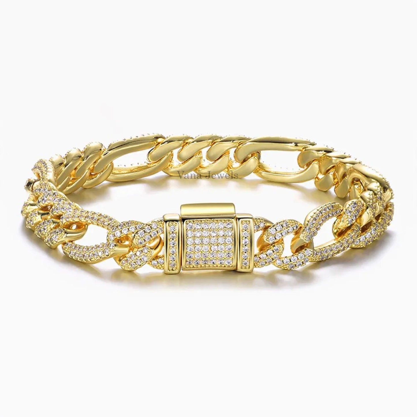 10MM Customized Cuban Bracelet VVS Moissanite Cuban Link Bracelet - Vana Jewels