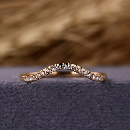 Round Lab Grown Diamond Curved Sackable Wedding Band - Vana Jewels