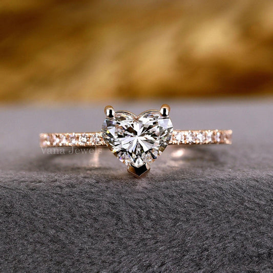 Unique Heart Diamond Engagement Ring, Lab Grown Diamond Pave Set Ring for Life Partner - Vana Jewels