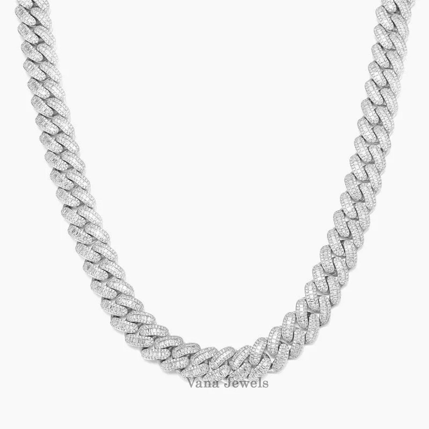 17MM VVS Baguette & Round Moissanite Diamond Iced Out Chain - Vana Jewels