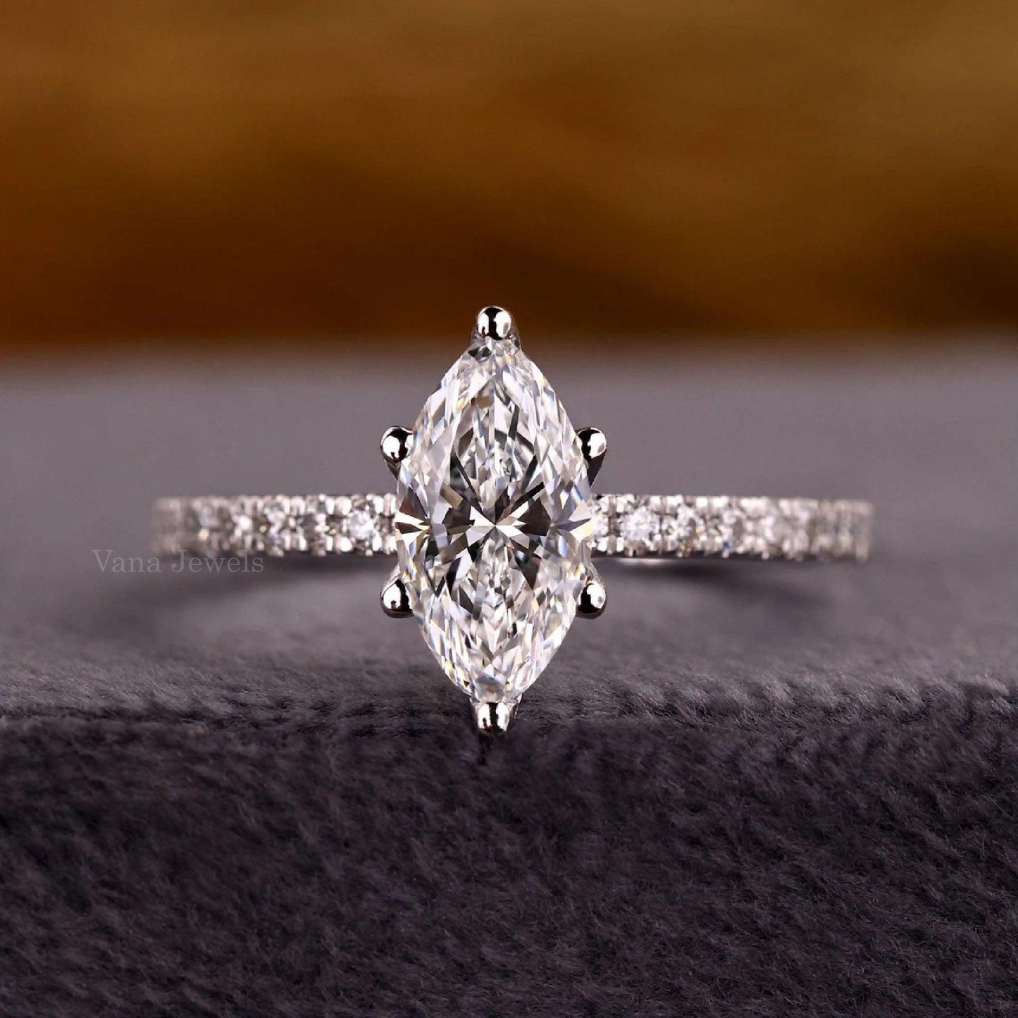 Marquise Cut Lab Grown Diamond Engagement Ring - Vana Jewels