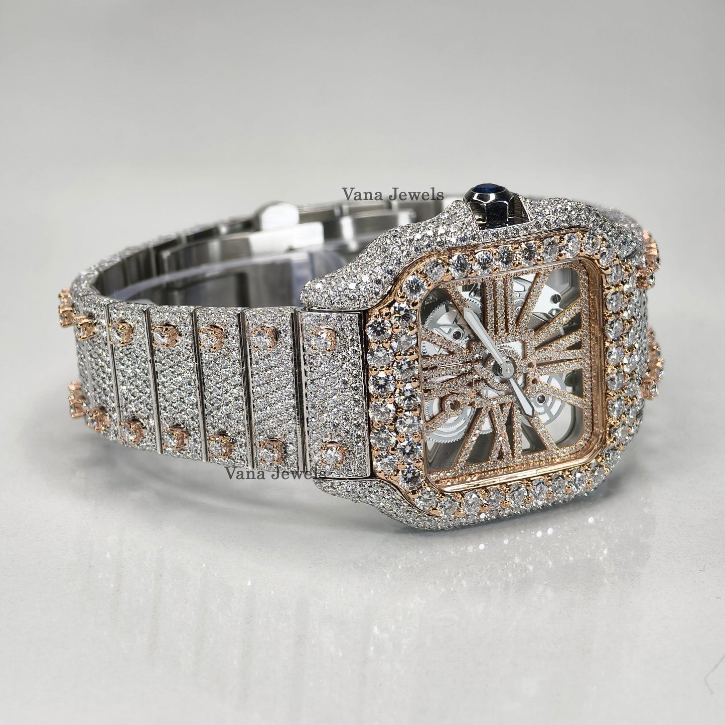 Bust Down Two-Tone VVS Moissanite Iced Out Diamond Watch - Vana Jewels