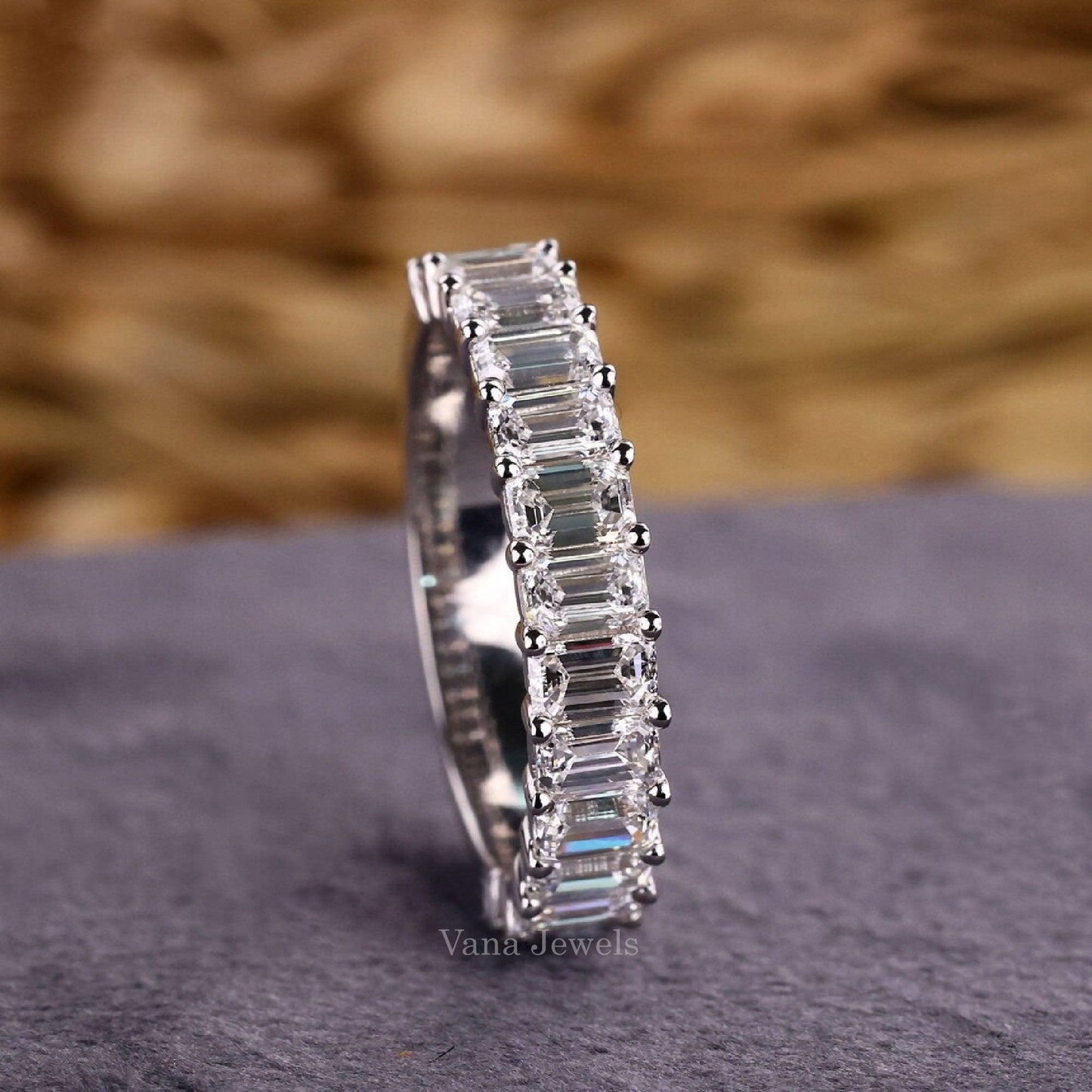 2.12 TCW Emerald Cut Lab Grown Diamond Half Eternity Wedding Band - Vana Jewels