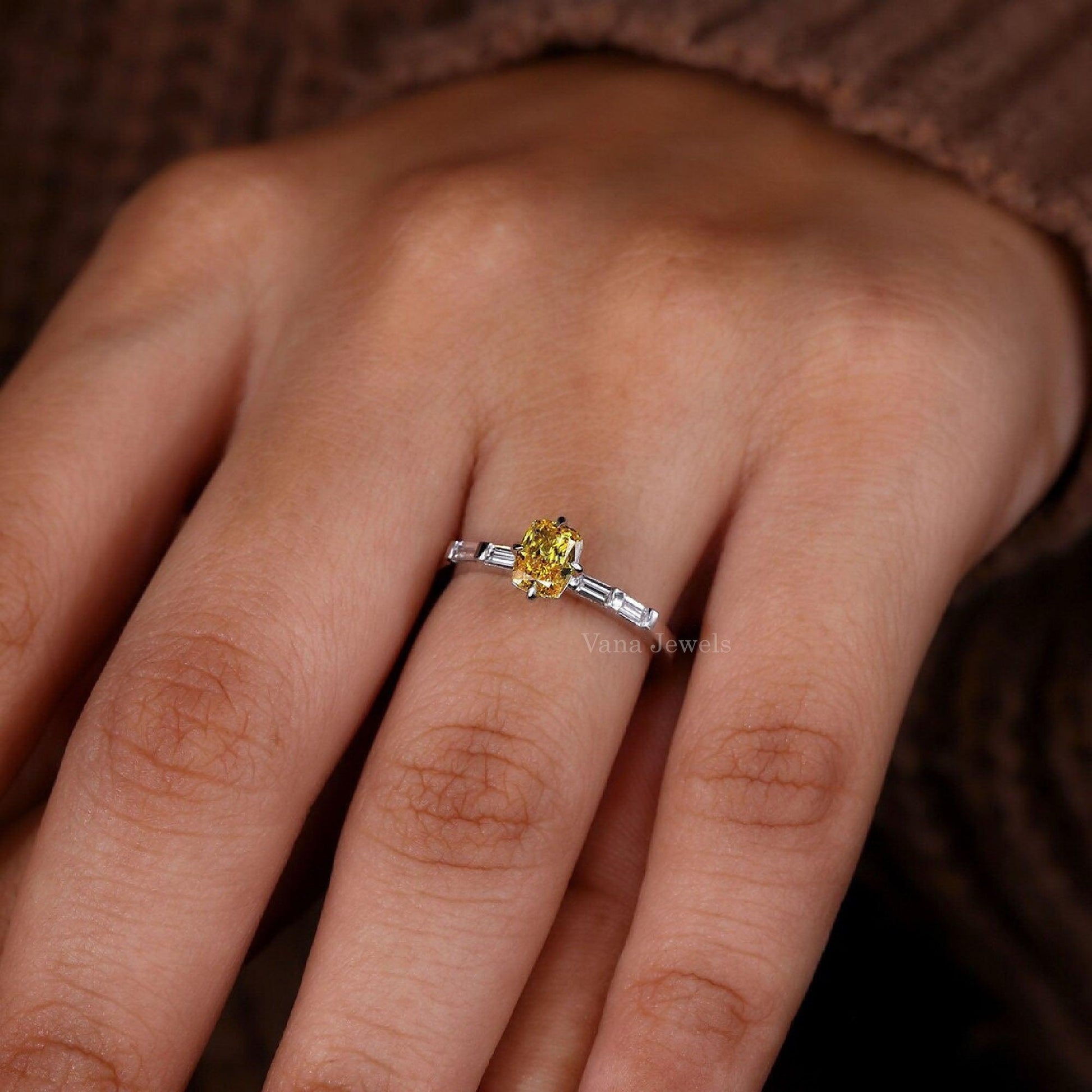 Cushion Cut Yellow Lab Grown Diamond Engagement Ring - Vana Jewels