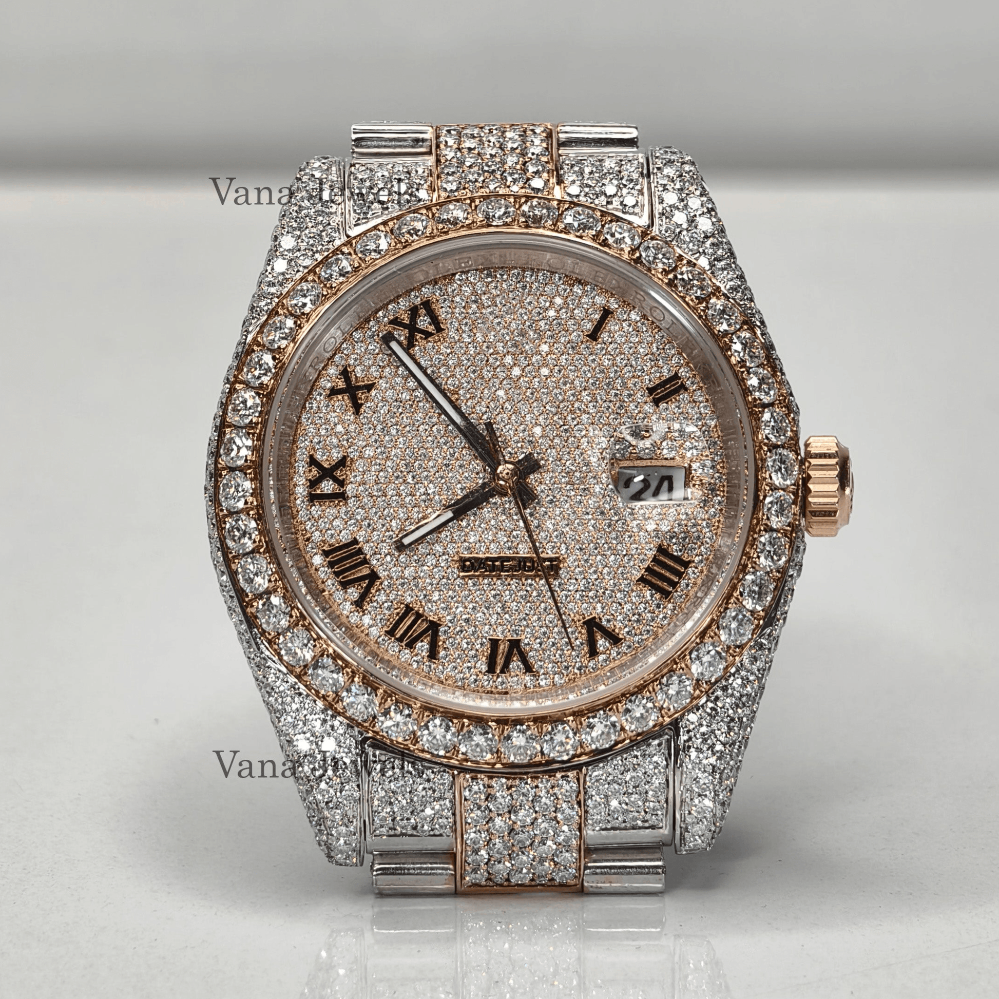 Luxurious Two-Tone Rose Gold Moissanite Diamond Watch - Vana Jewels