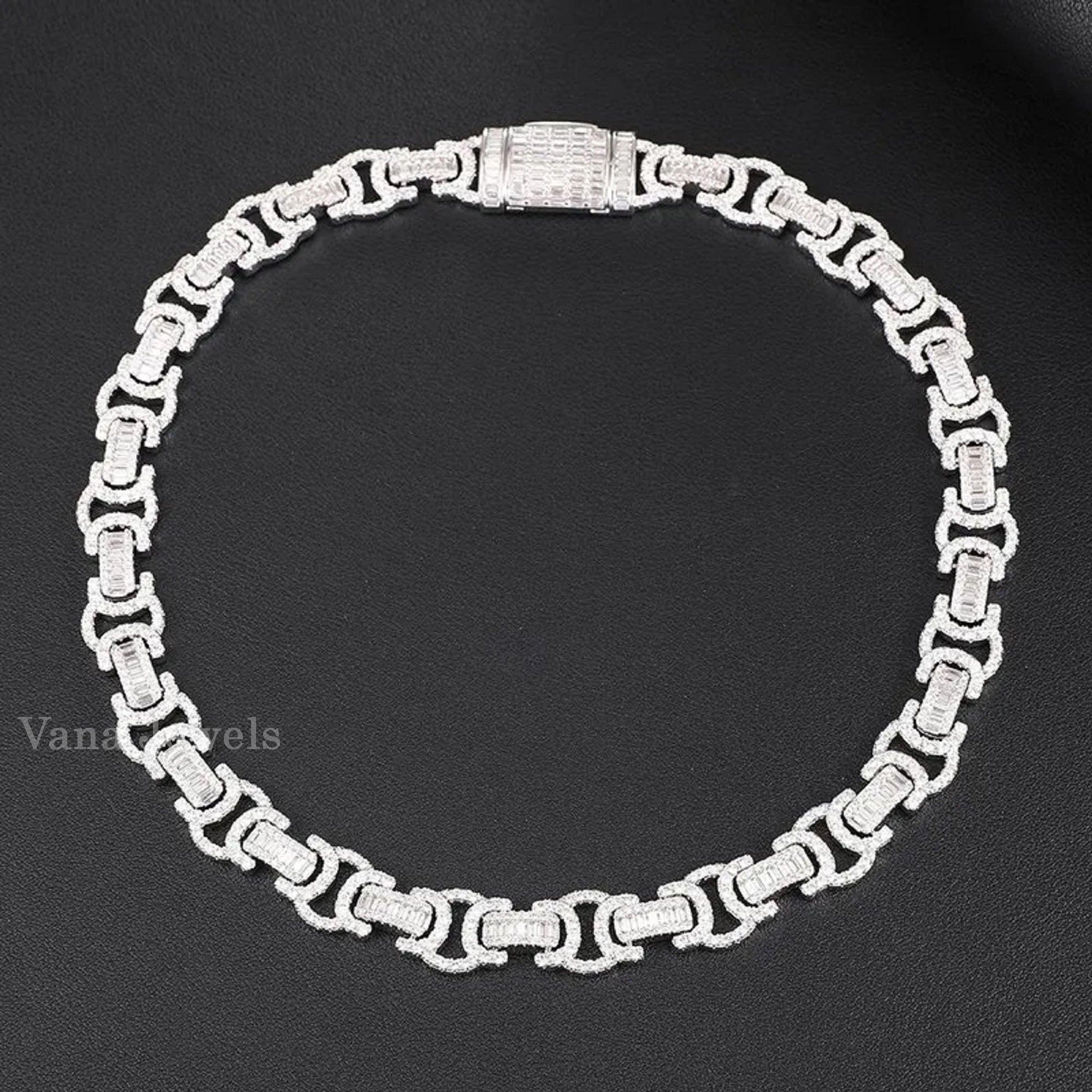 14mm Baguette & Round Cut Moissanite 925 Silver iced Out Cuban Chain - Vana Jewels