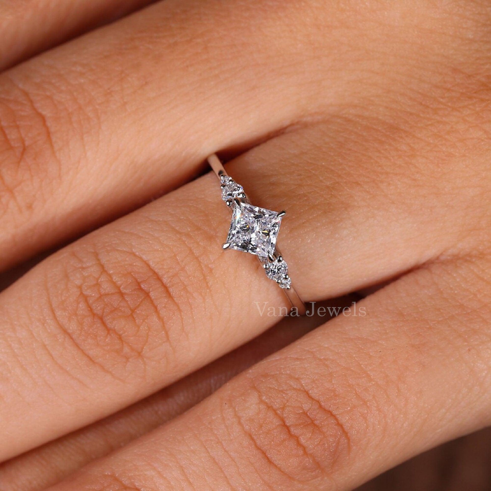 Princess Cut Lab Grown Diamond Engagement Ring - Vana Jewels