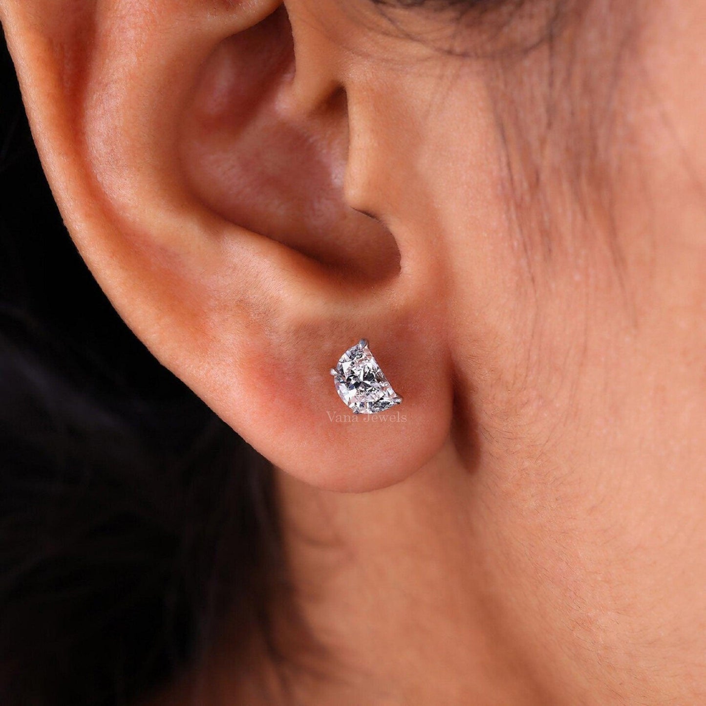 Half Moon Lab-Grown Diamond Stud Earrings - Vana Jewels