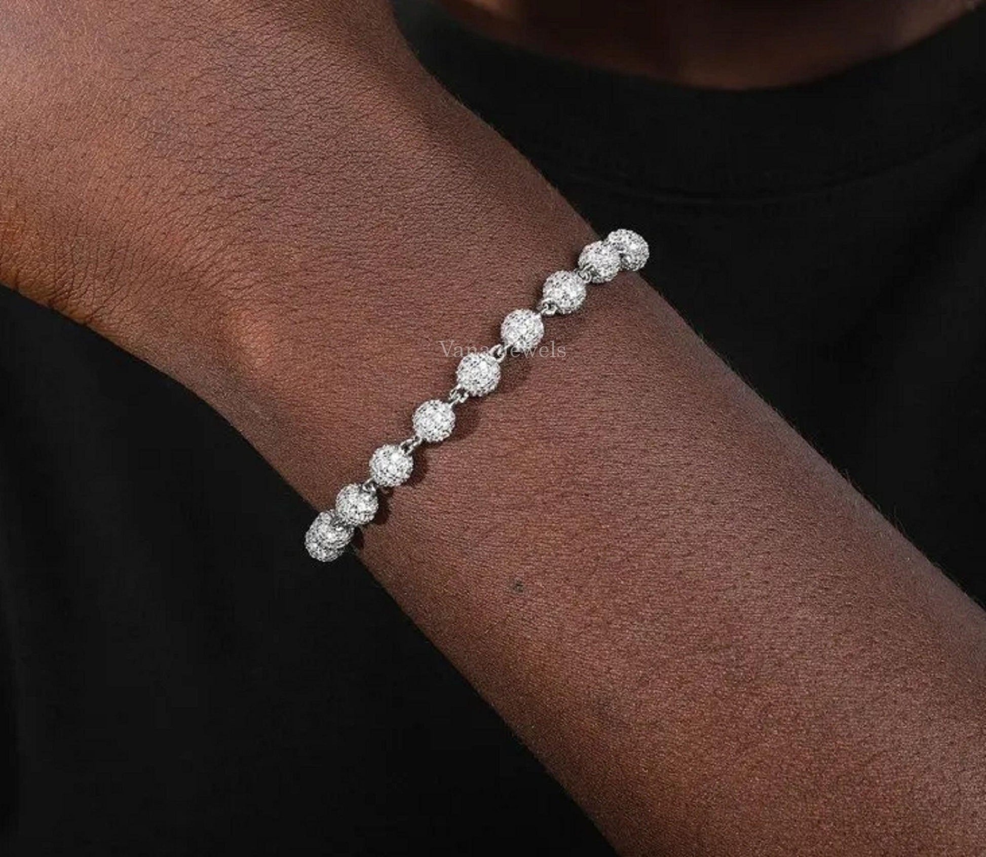 6MM Moissanite Diamond Ball Bracelet For Men - Vana Jewels