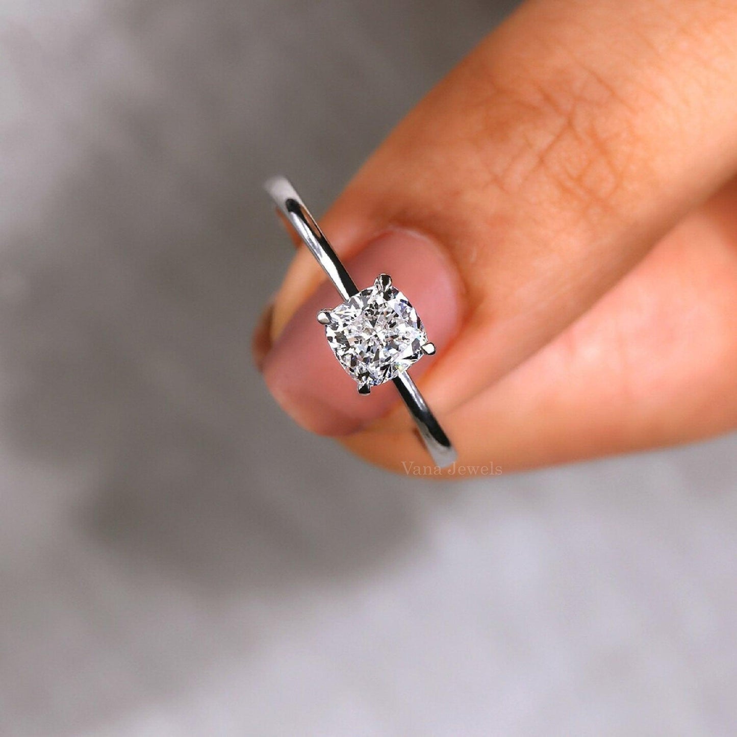 Cushion Cut Lab Grown Diamond Solitaire Engagement Ring - Vana Jewels