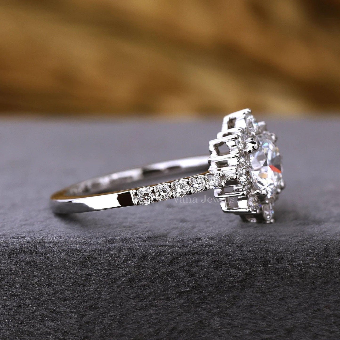 Unique Round Cut Halo Lab Grown Diamond Engagement Ring - Vana Jewels