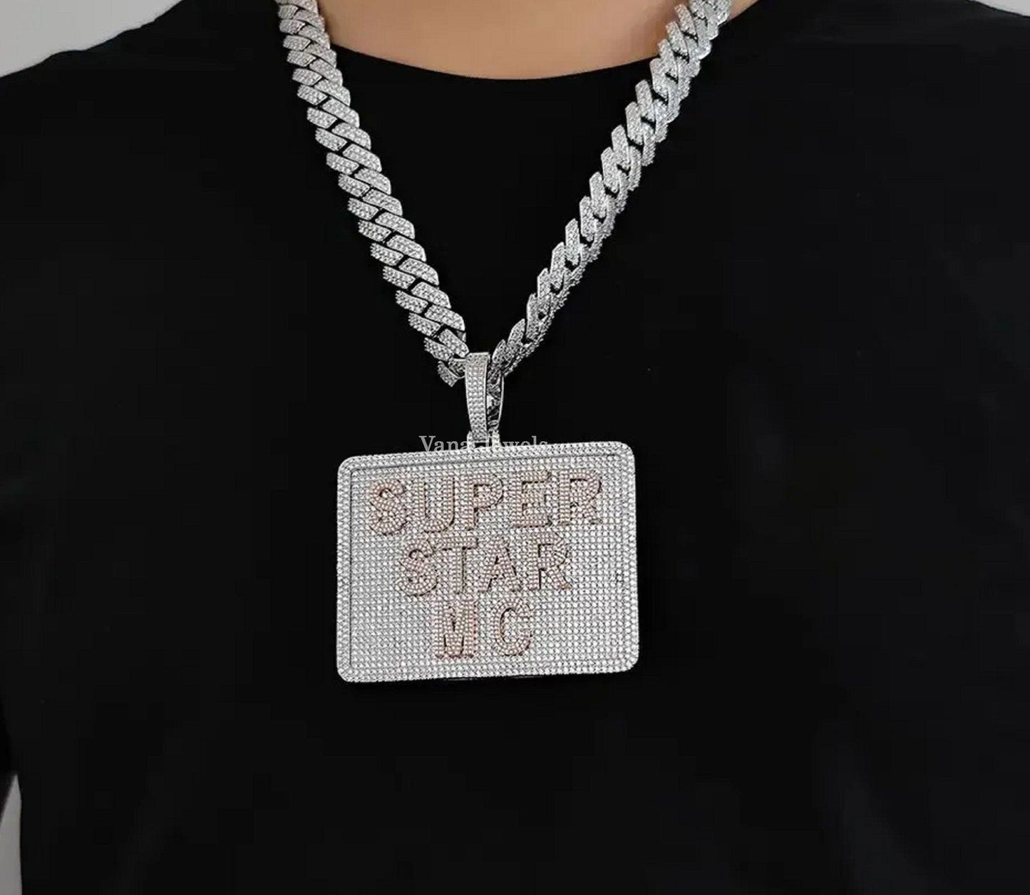 New Custom Rectangle Nameplate Hip Hop Pendant - Vana Jewels