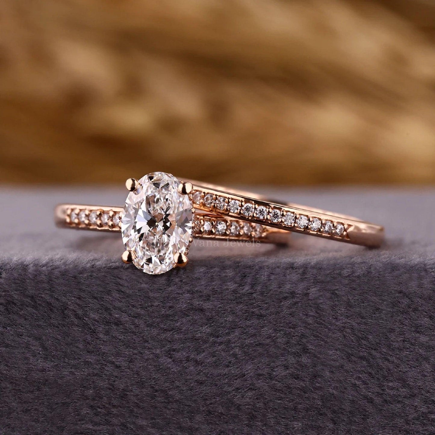 Oval Cut Lab Grown Diamond Bridal Set | Engagement Ring & Wedding Band - Vana Jewels