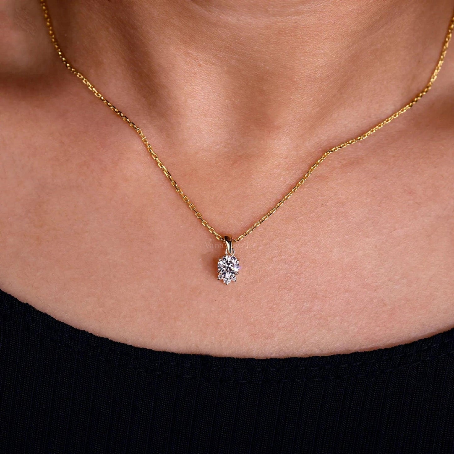 Minimalist Round Lab Diamond Pendant Necklace - Vana Jewels