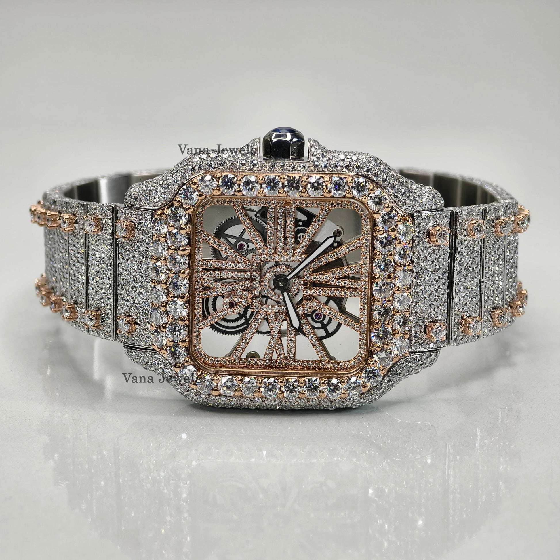 Bust Down Two-Tone VVS Moissanite Iced Out Diamond Watch - Vana Jewels