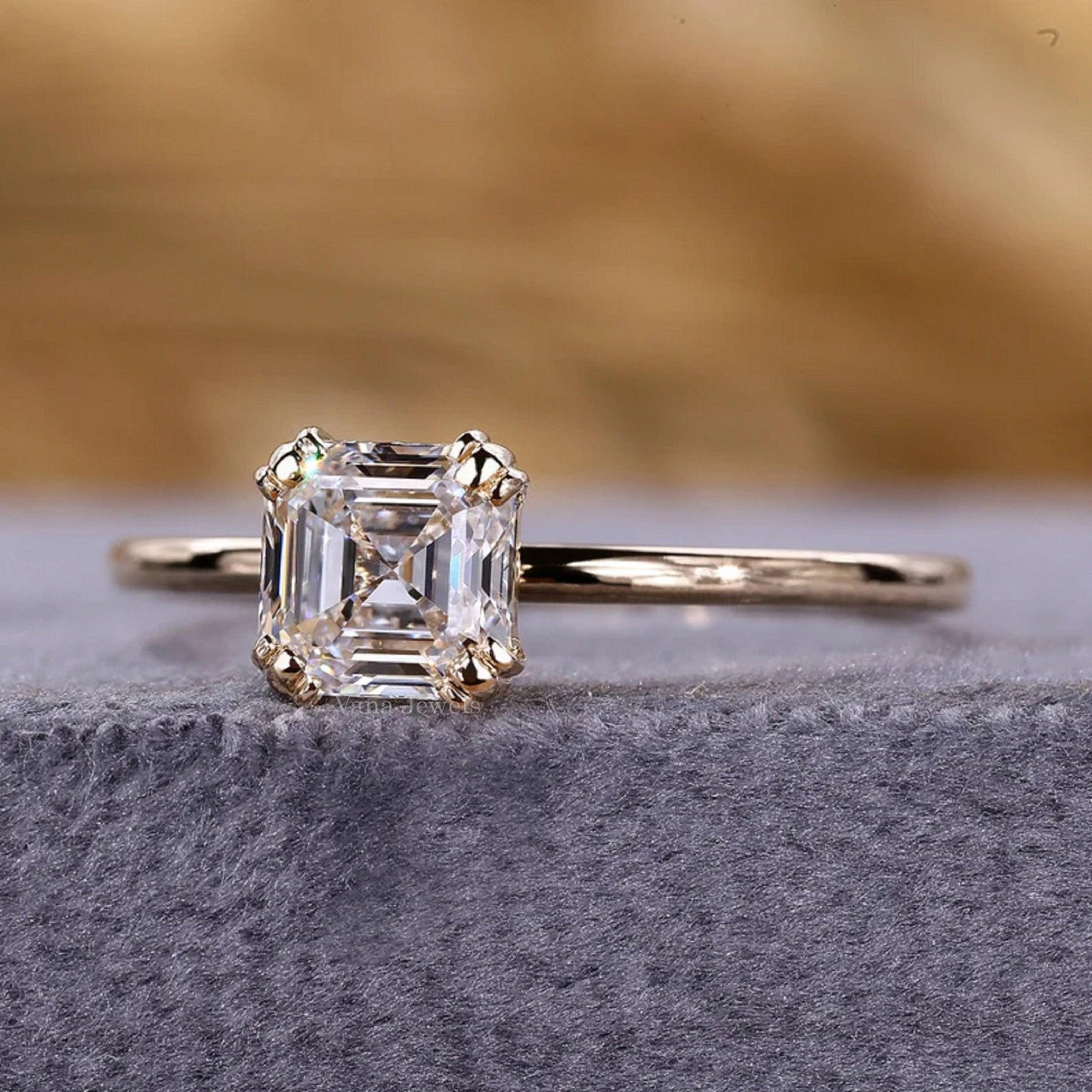 Asscher Cut Lab Grown Diamond Solitaire Engagement Ring - Vana Jewels