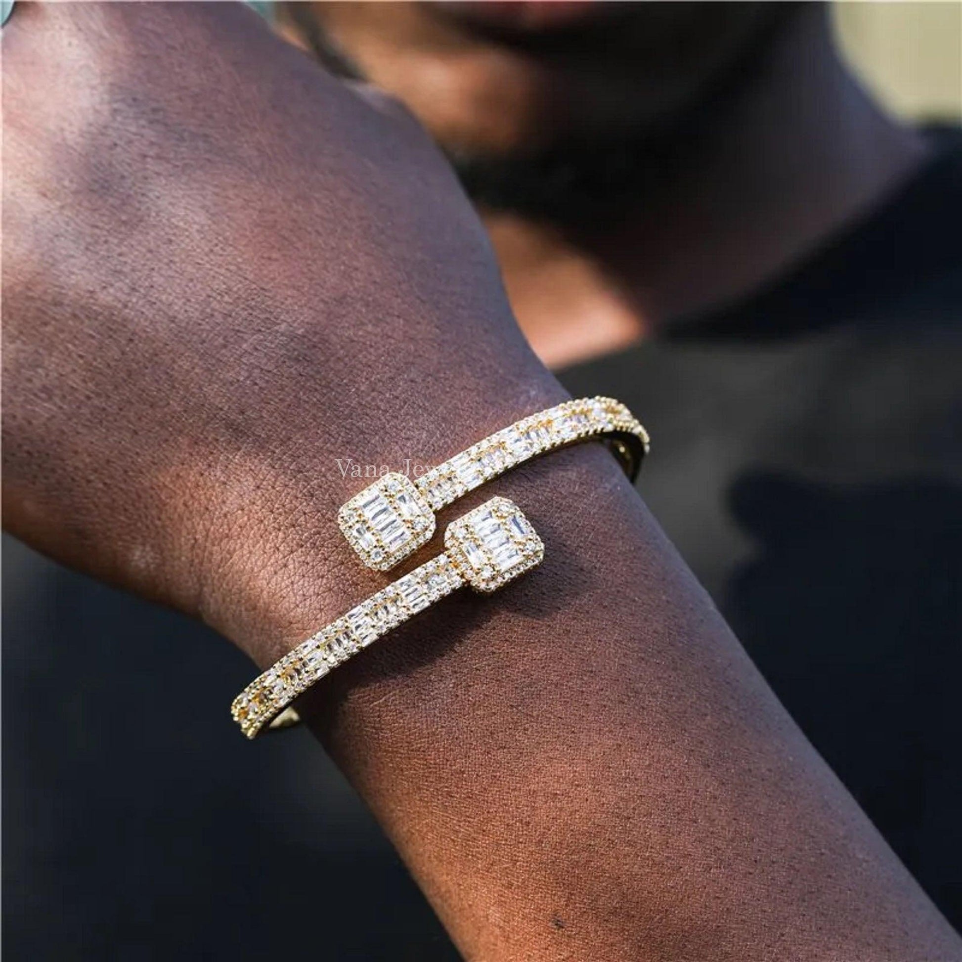 Mens Hip Hop Baguette and Round Moissanite Bracelet - Vana Jewels