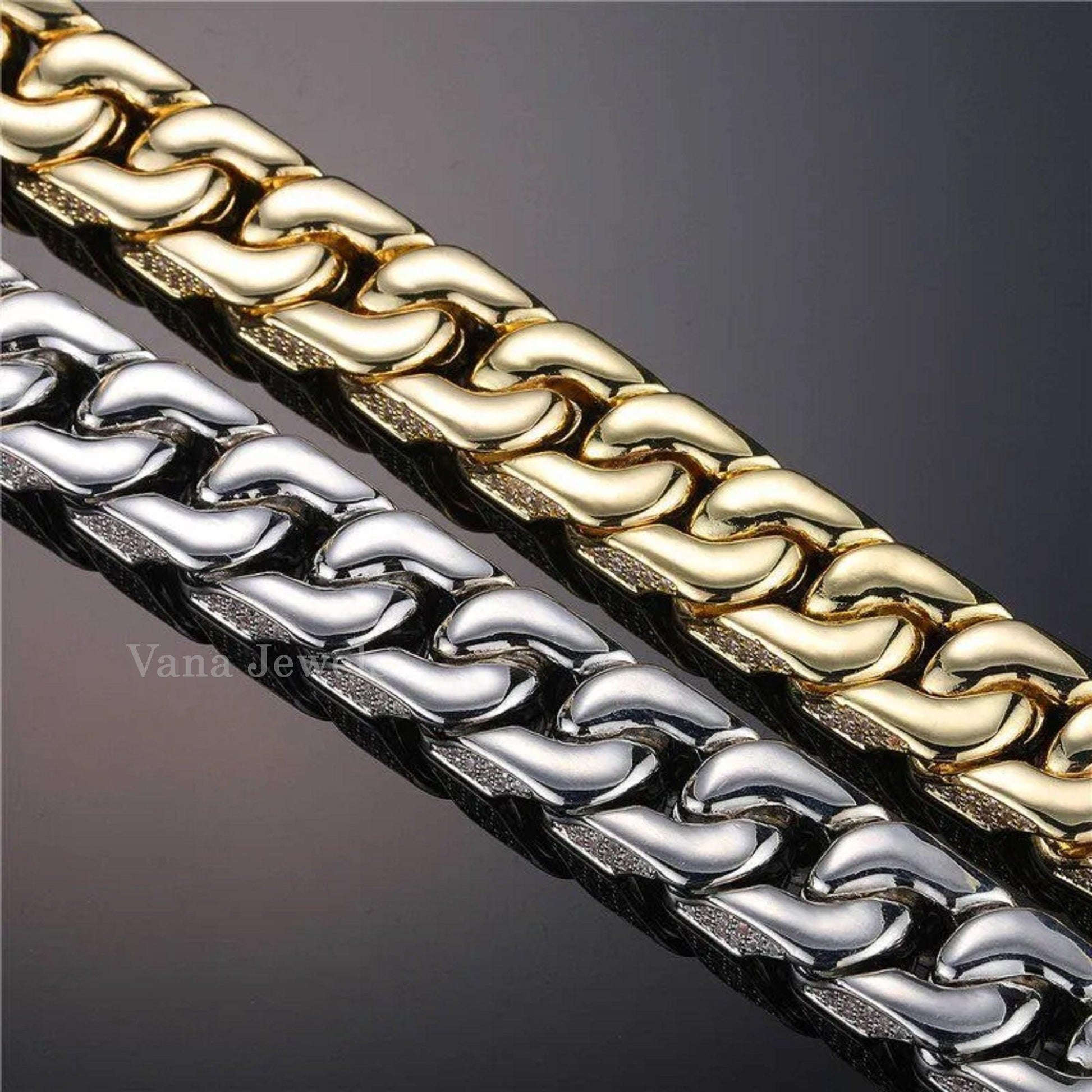 925 Sterling Silver VVS Moissanite Diamond Studded 14MM Cuban Link Chain - Vana Jewels