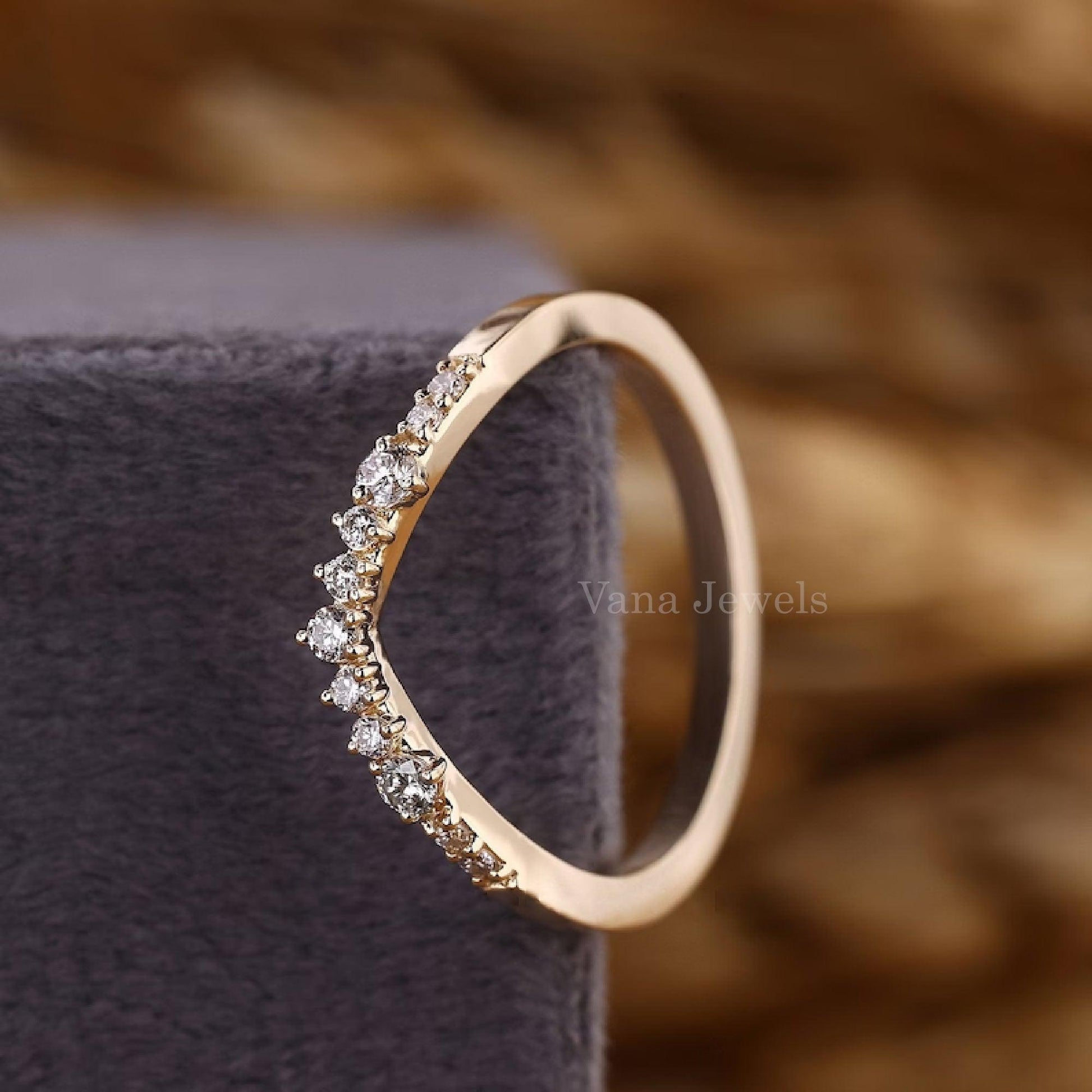 V-Shaped Chevron Band with Round Lab Grown Diamonds - Vana Jewels